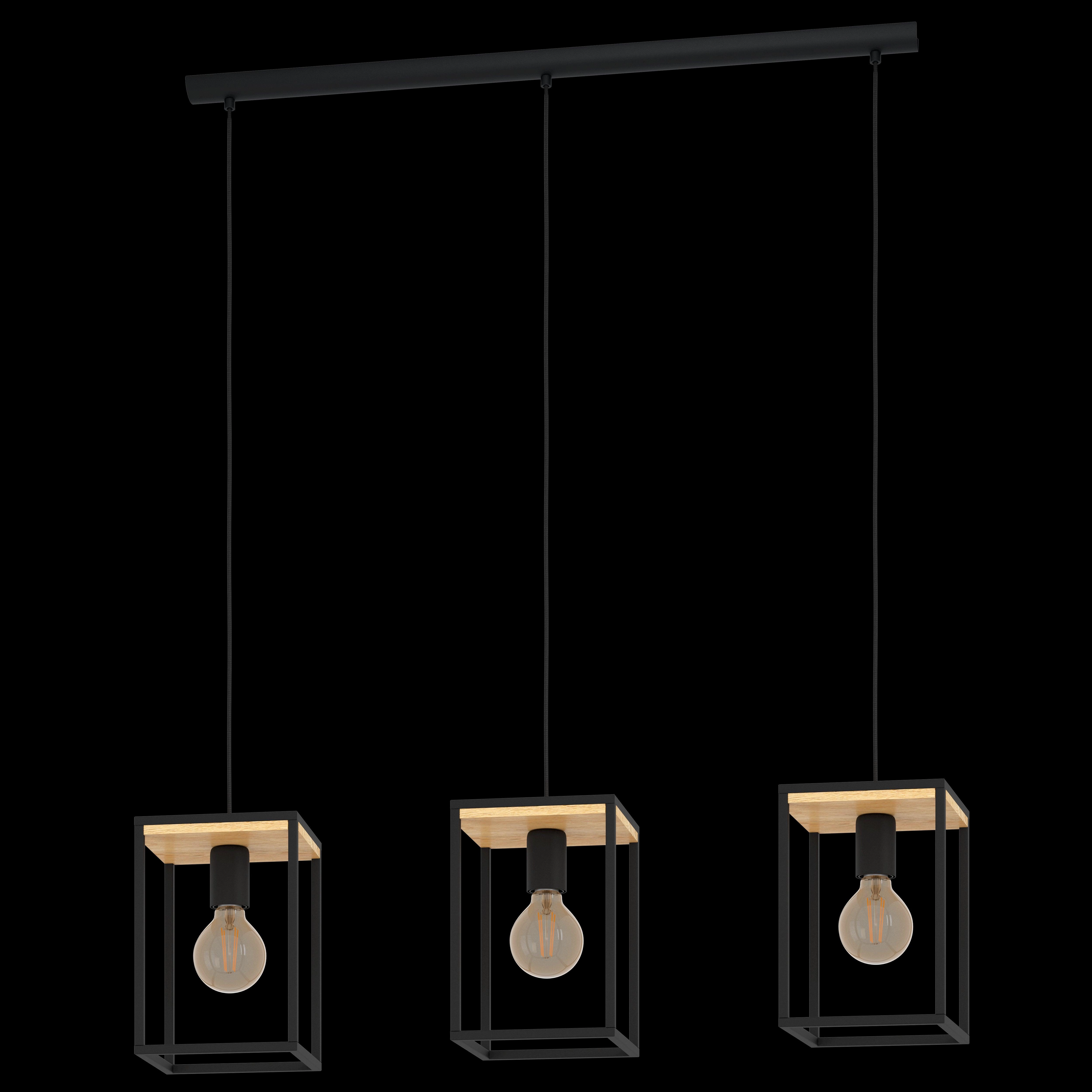 Eglo Libertad 3 Light Black Metal & Wood Pendant