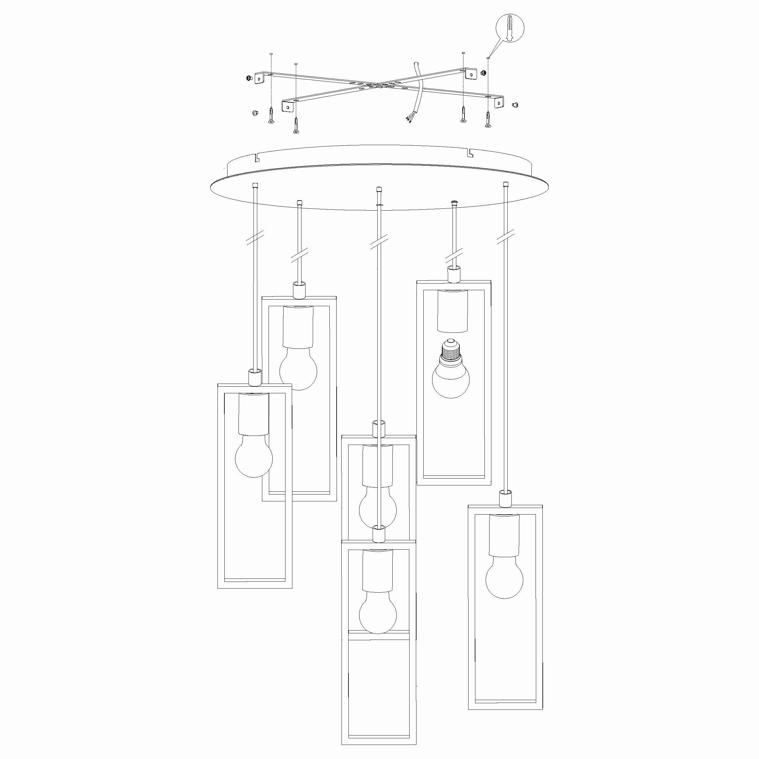 Eglo Littleton 6 Light Black & Rubberwood Ceiling Pendant