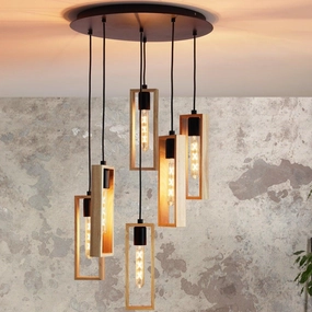 Eglo Littleton 6 Light Black & Rubberwood Ceiling Pendant flush mount ceiling fixture