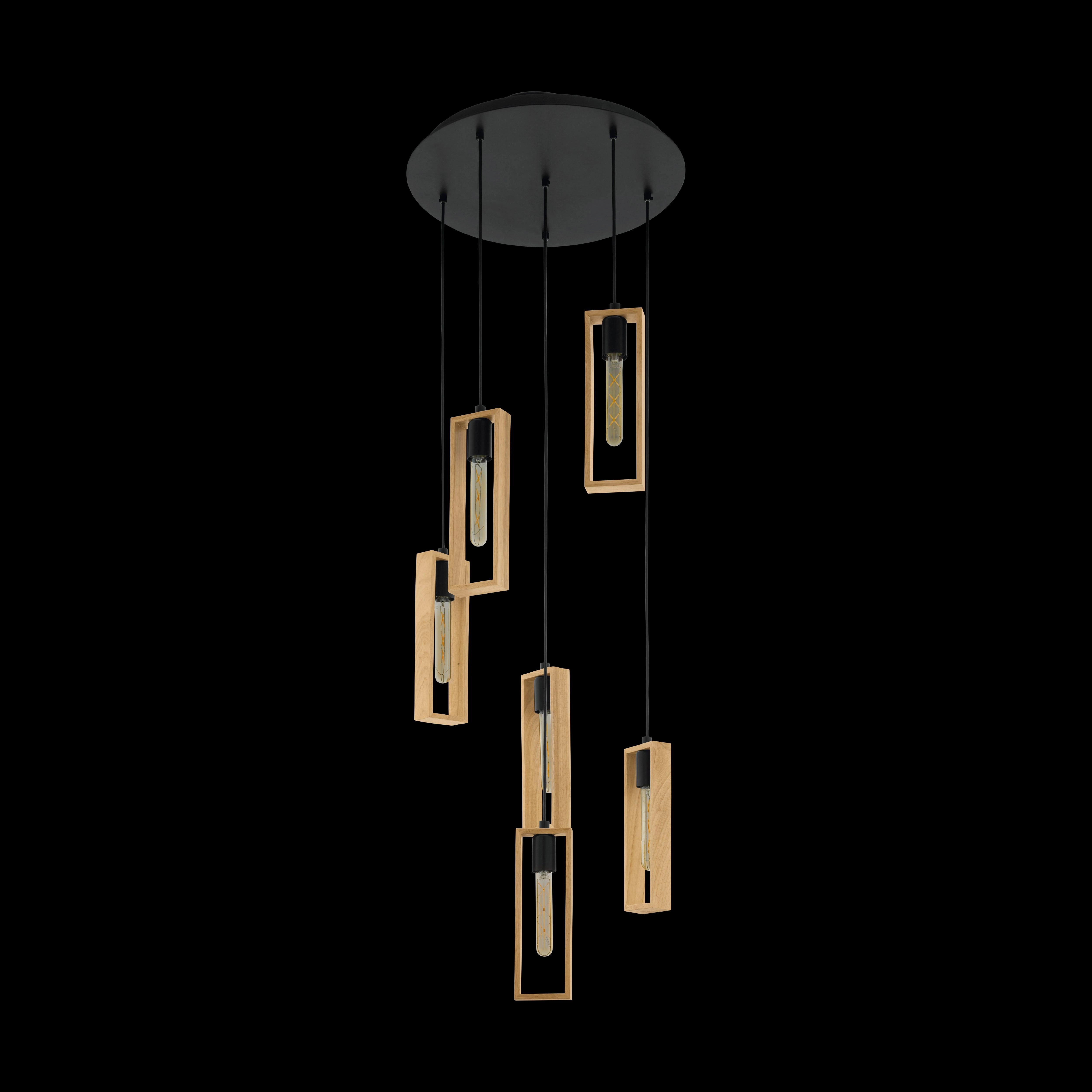 Eglo Littleton 6 Light Black & Rubberwood Ceiling Pendant