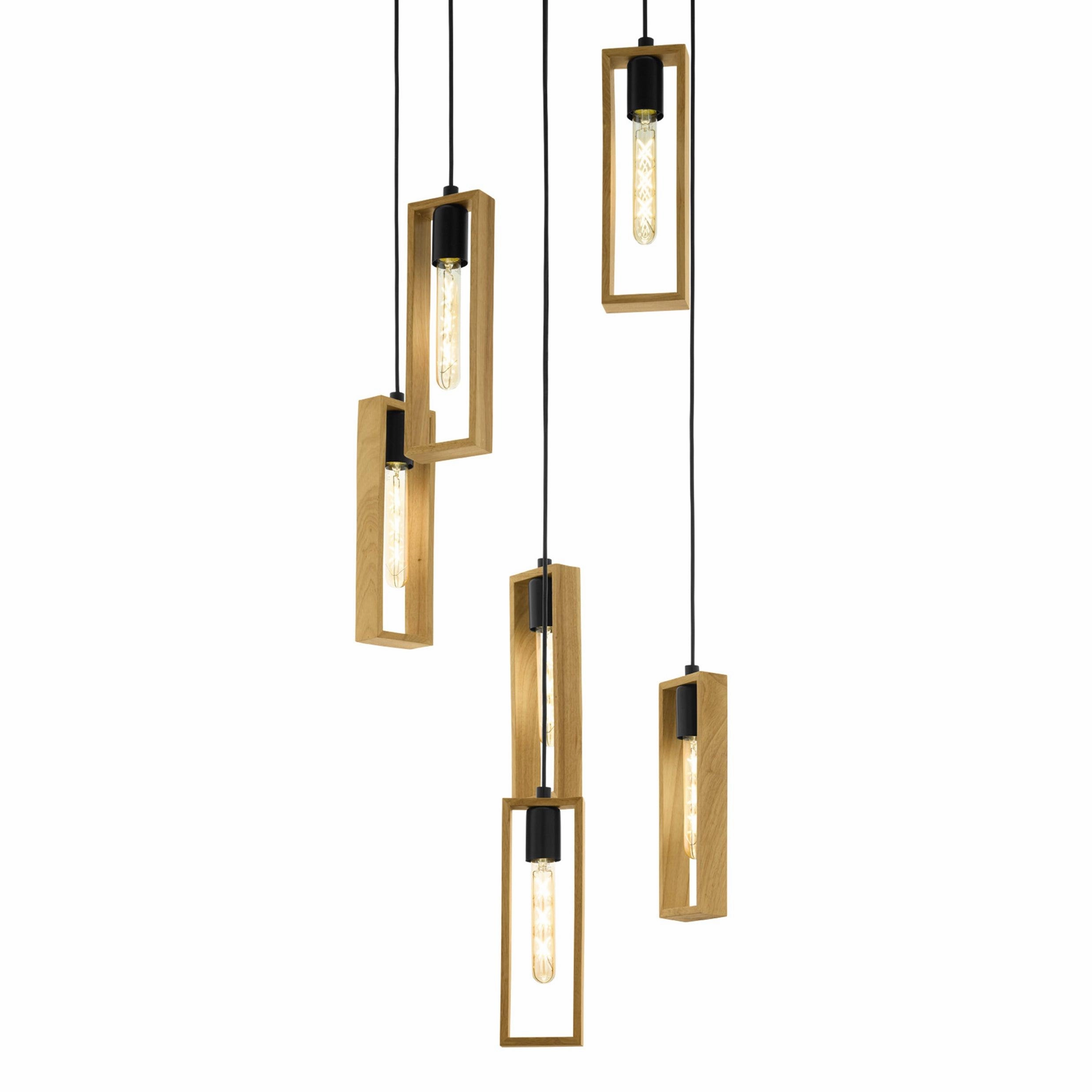 Eglo Littleton 6 Light Black & Rubberwood Ceiling Pendant