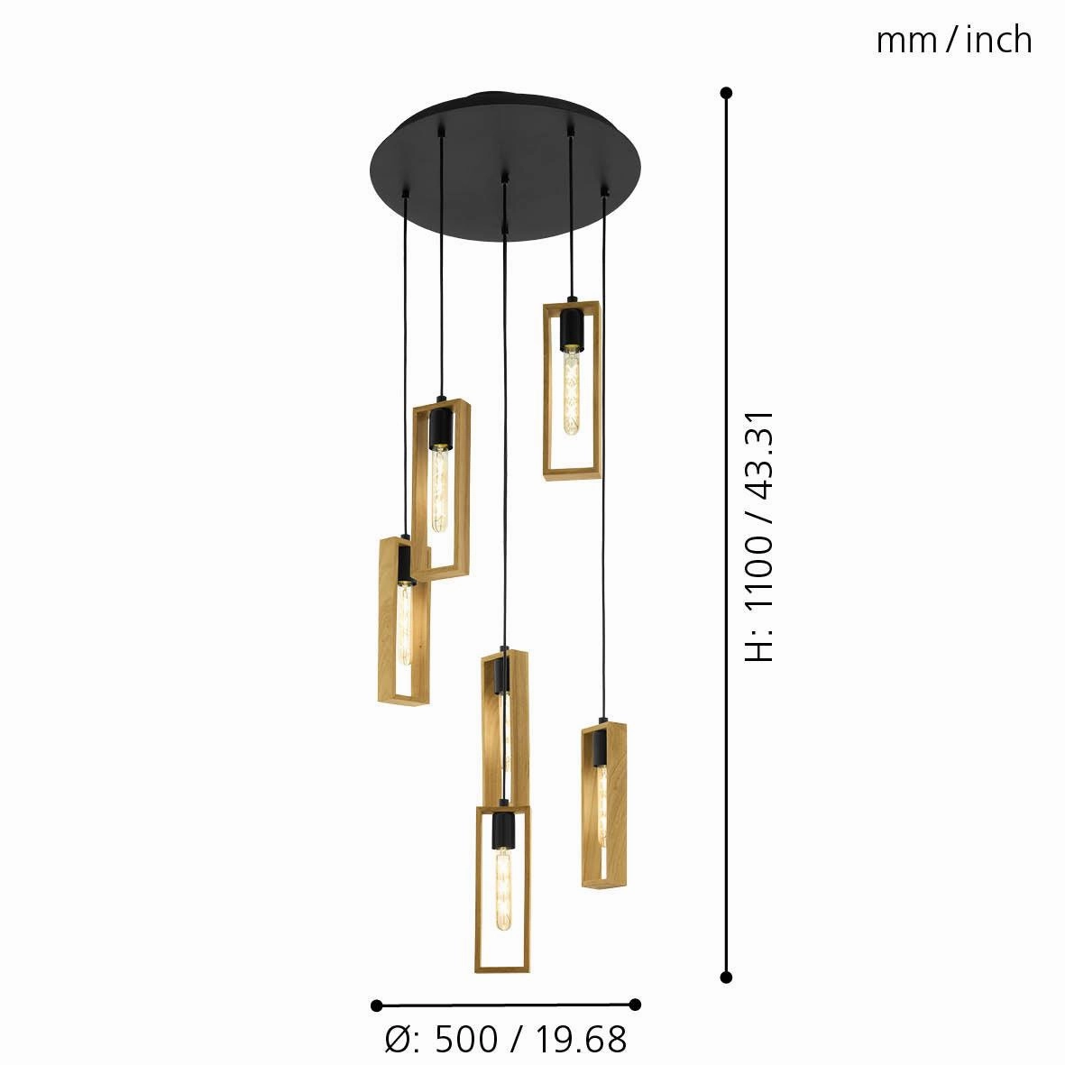 Eglo Littleton 6 Light Black & Rubberwood Ceiling Pendant