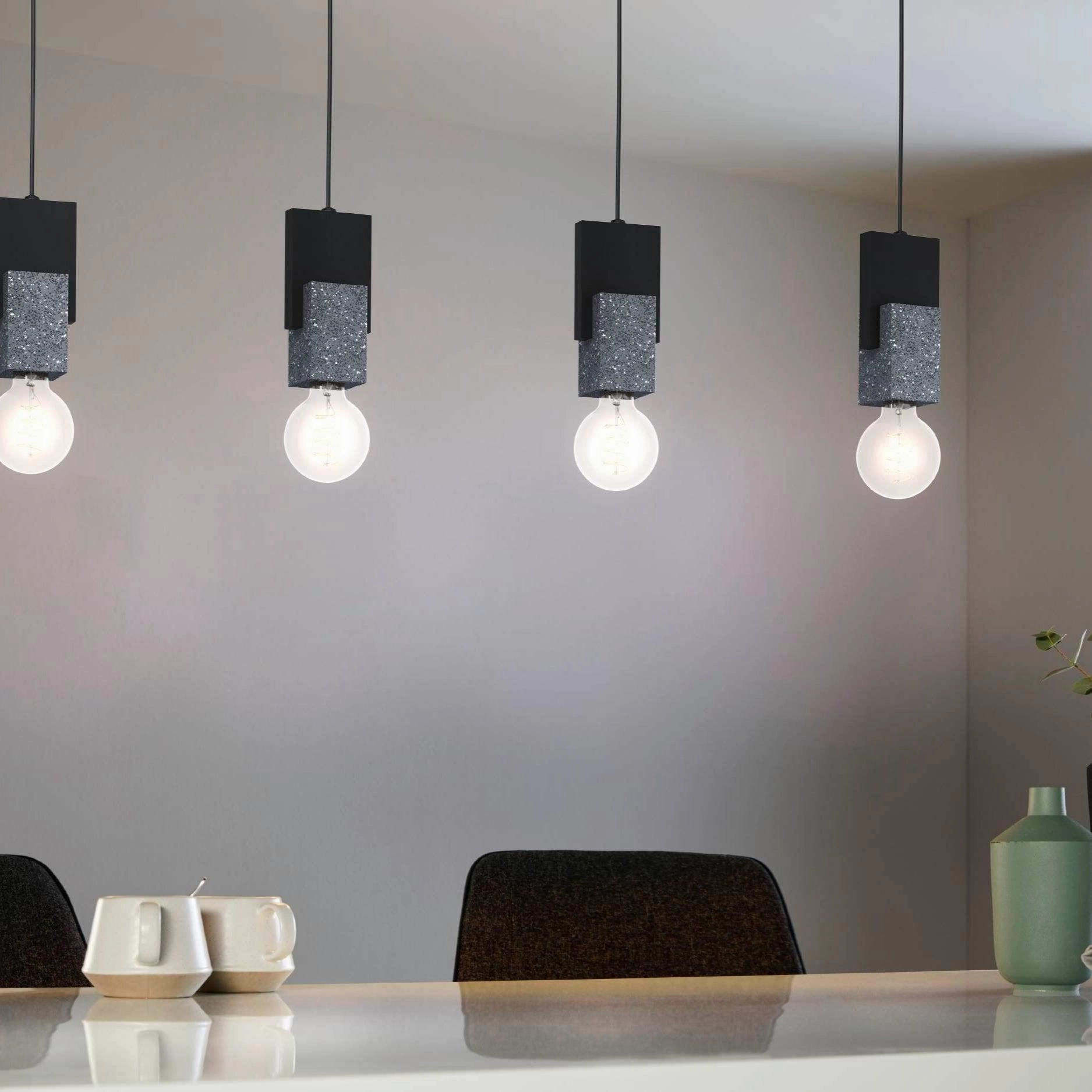 Eglo Lobatia 4 Light Black & Grey Terrazzo Cable Pendant