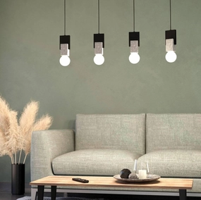 Eglo Lobatia 4 Light Black & Grey Terrazzo Cable Pendant sleek LED ceiling lamp