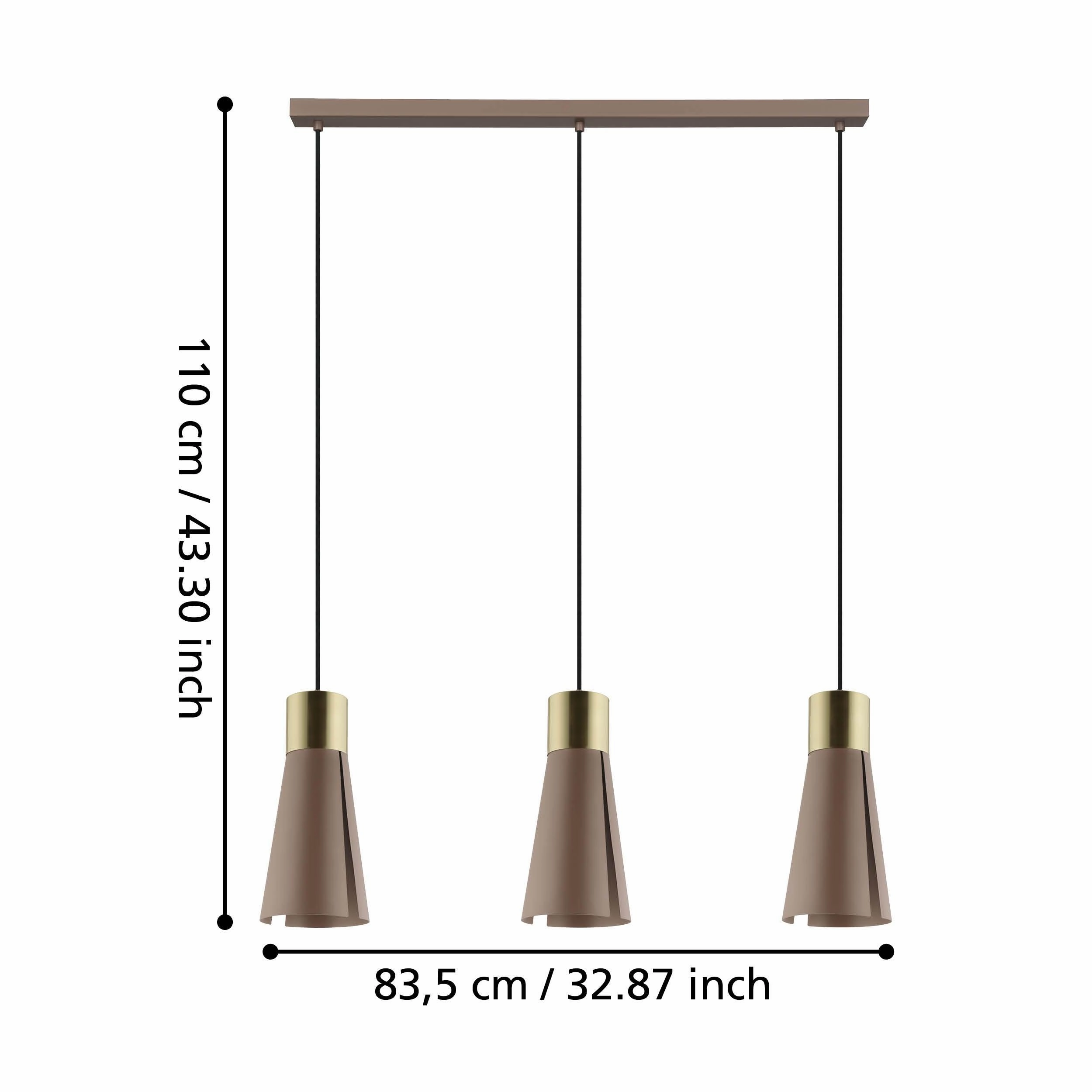 Eglo Losalomas 3 Light Conical Brown & Brass Pendant
