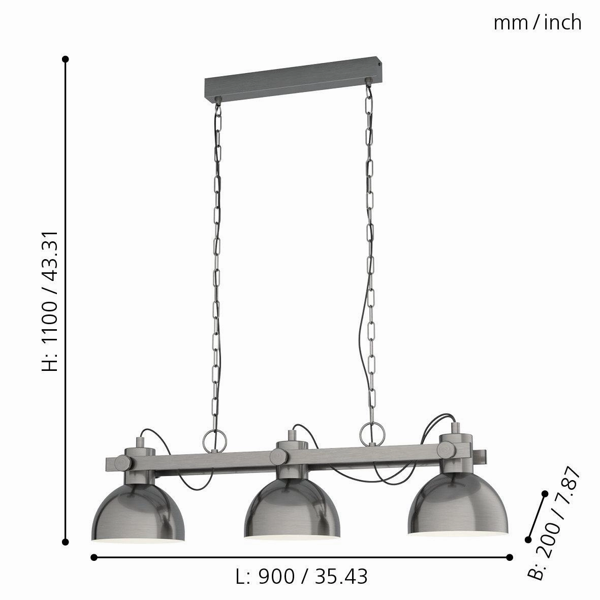 Eglo Lubenham 1 Nickel 3 Light Industrial Ceiling Pendant