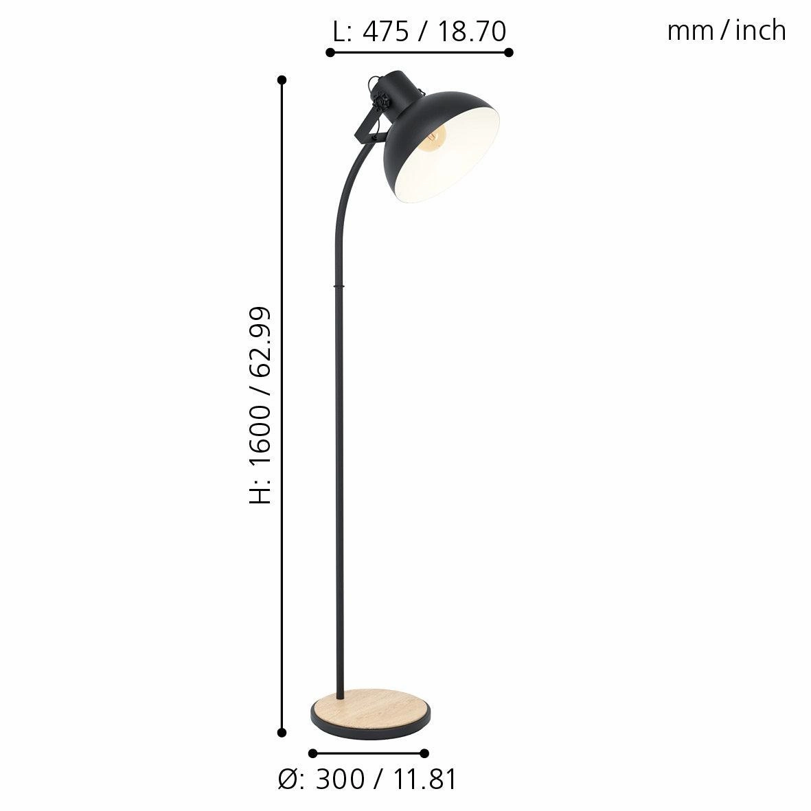 Eglo Lubenham Black Metal Floor Lamp With Wooden Base