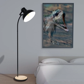 Eglo Lubenham Black Metal Floor Lamp With Wooden Base creative lampshade design