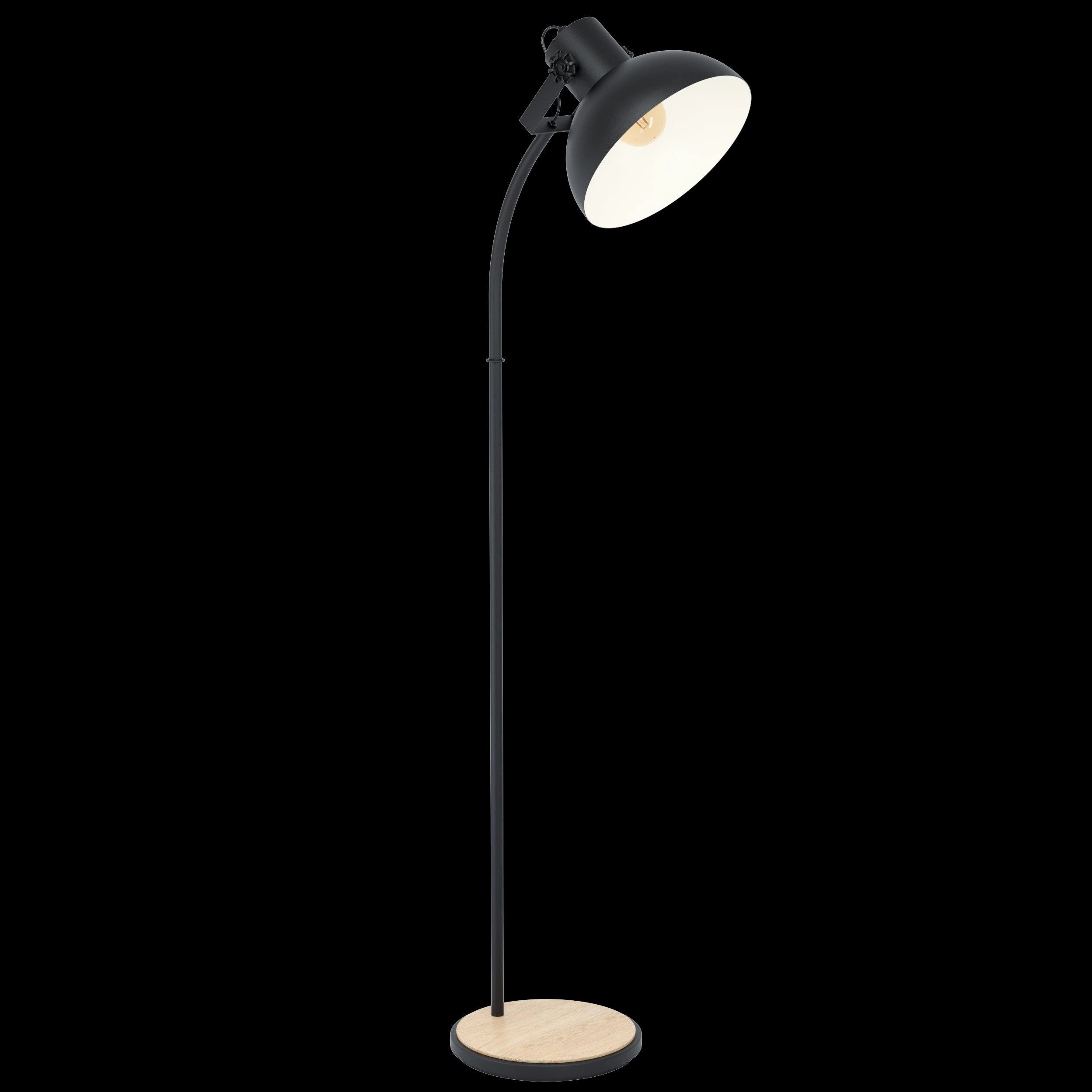 Eglo Lubenham Black Metal Floor Lamp With Wooden Base