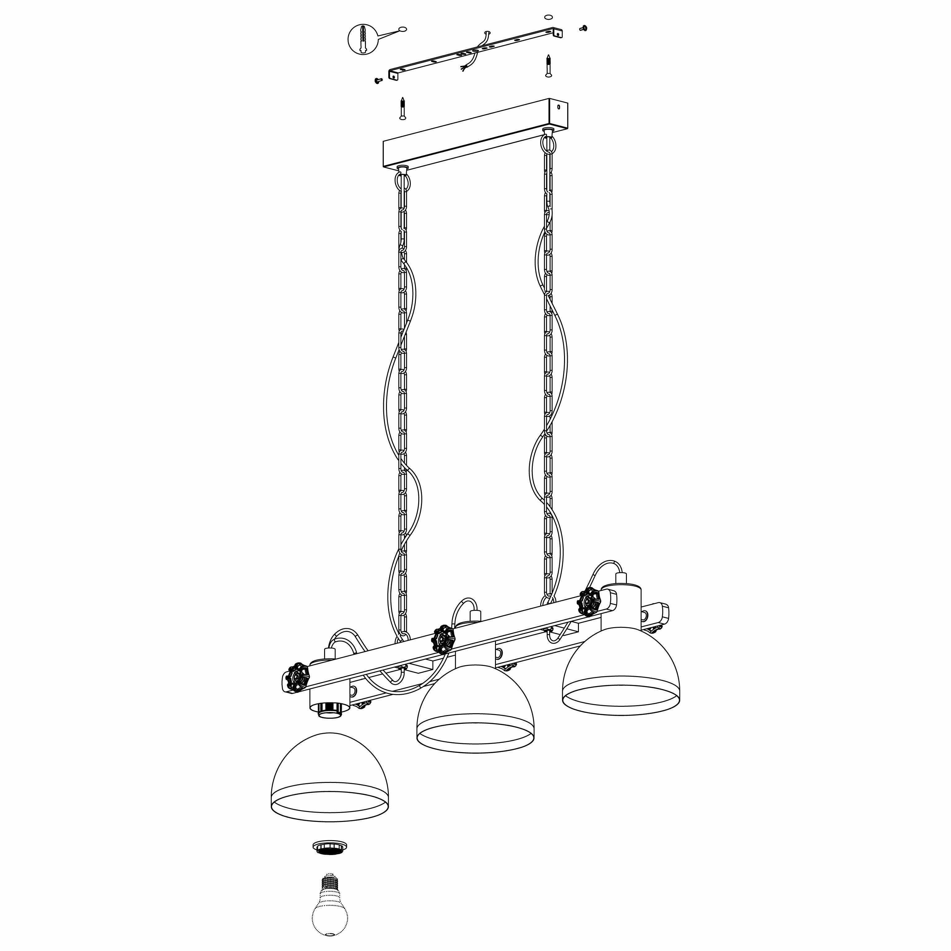 Eglo Lubenham Black Metal Industrial 3 Light Ceiling Pendant