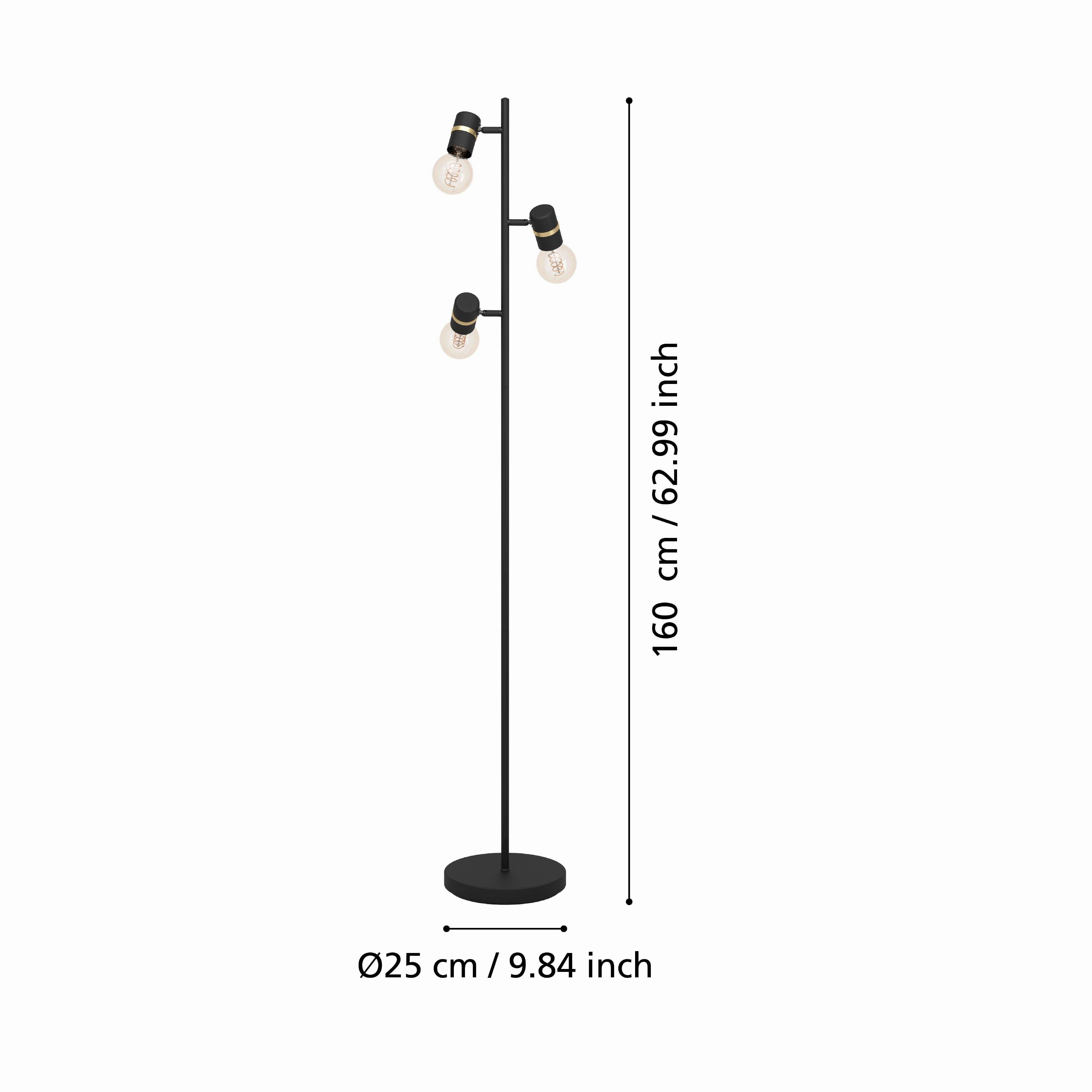 Eglo Lurone Black & Brass 3 Light Adjustable Floor Lamp