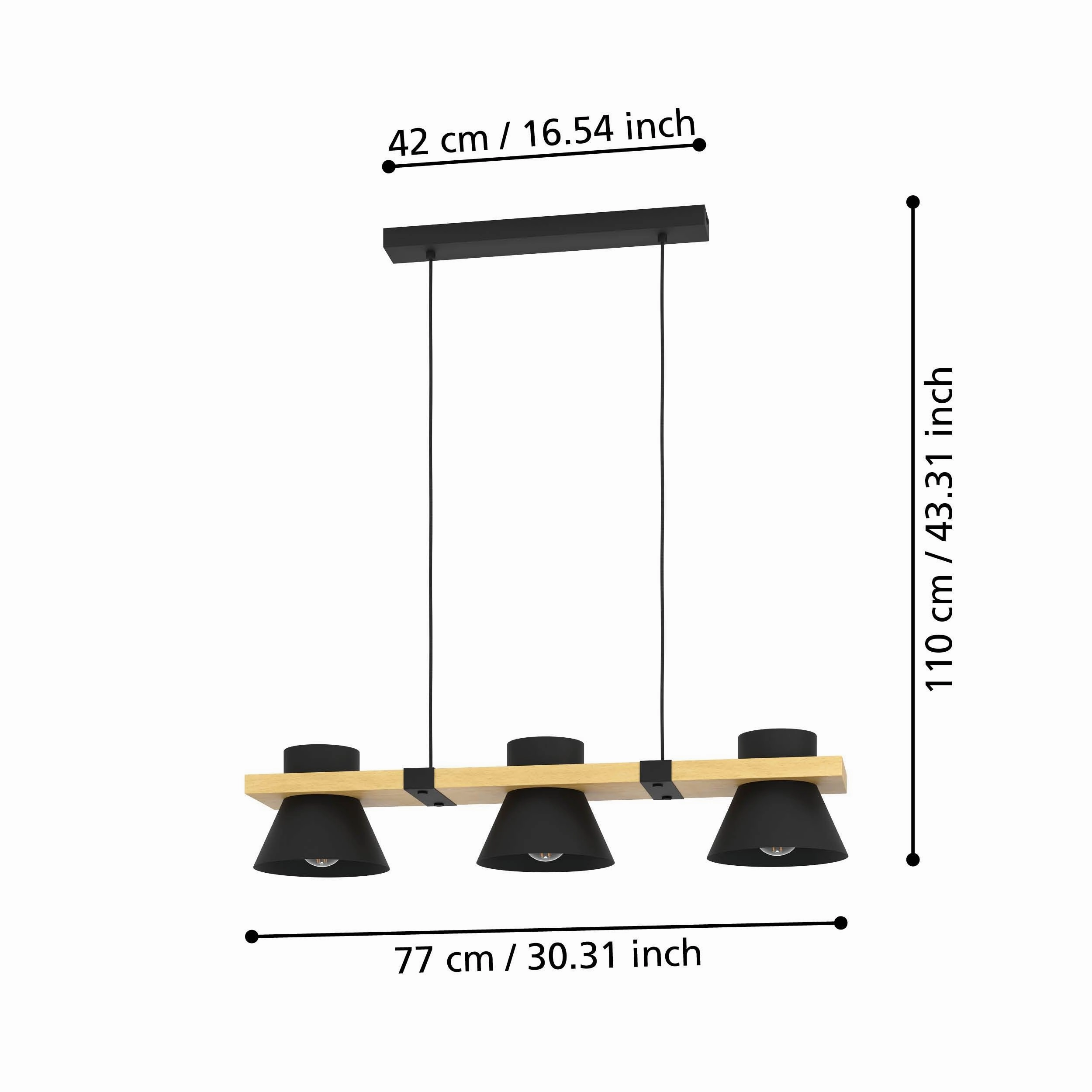 Eglo Maccles 3 Light Black and Wooden Plate Ceiling Pendant