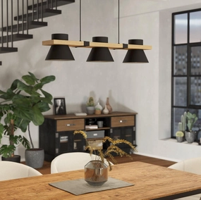 Eglo Maccles 3 Light Black and Wooden Plate Ceiling Pendant flush mount ceiling fixture
