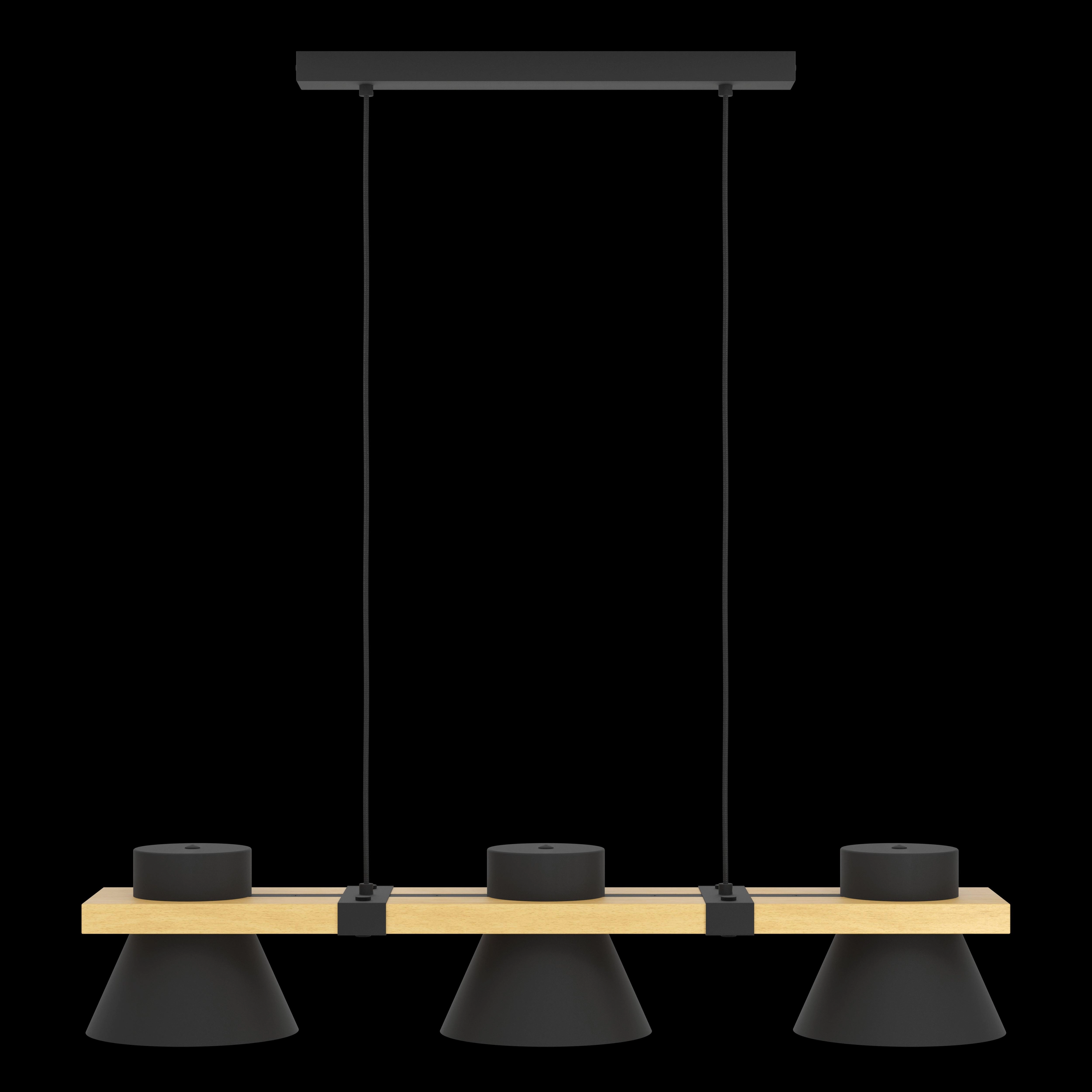 Eglo Maccles 3 Light Black and Wooden Plate Ceiling Pendant