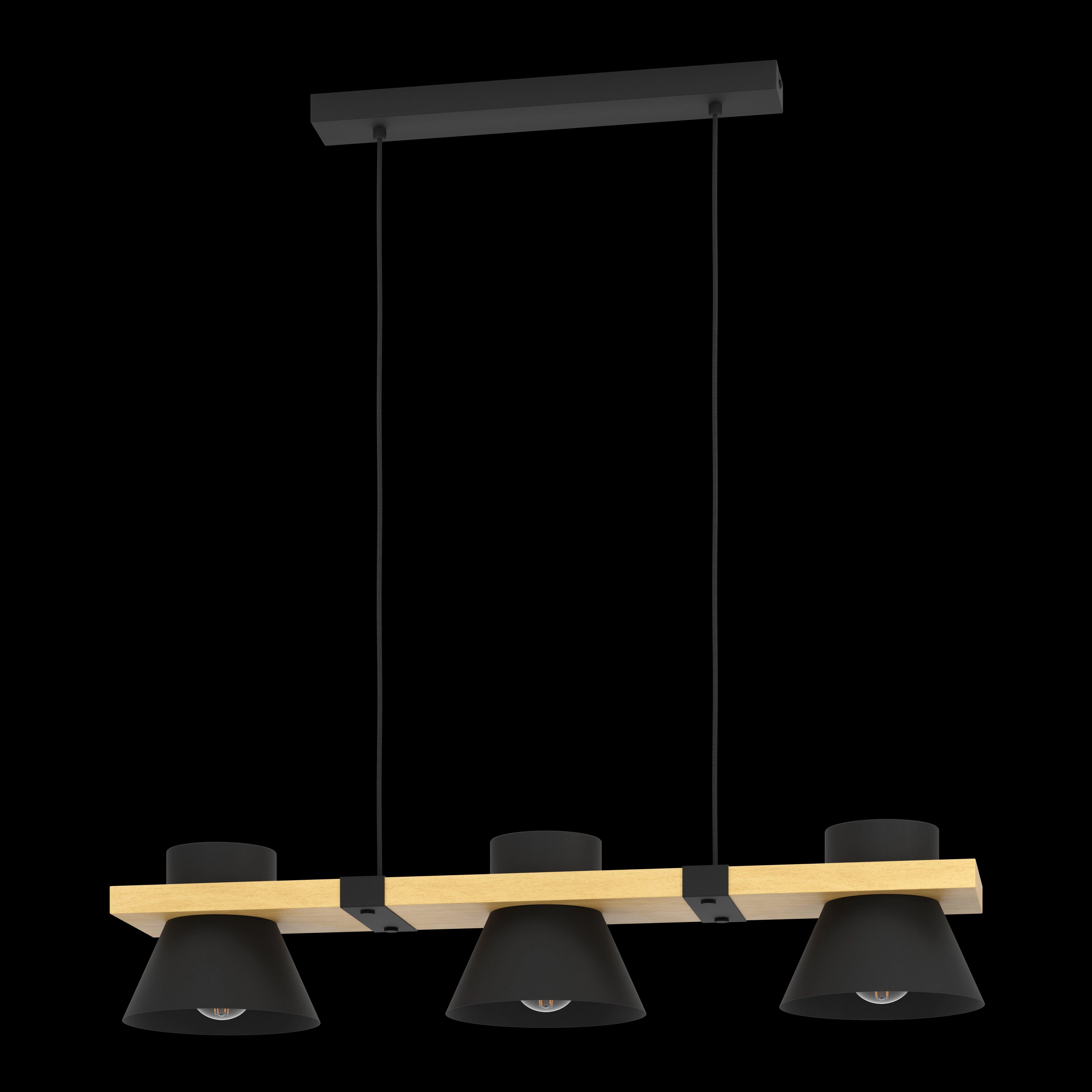 Eglo Maccles 3 Light Black and Wooden Plate Ceiling Pendant