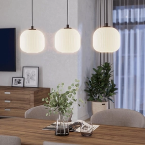 Eglo Mantunalle 3 Light White Ribbed Glass Shade Bar Pendant flush mount ceiling fixture