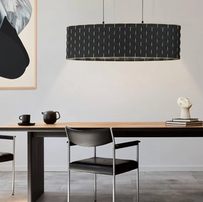 Eglo Marasales Brass & Interwoven Black Fabric Oval Pendant sleek LED ceiling lamp