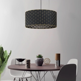 Eglo Marasales Brass & Interwoven Black Fabric Pendant - 55cm flush mount ceiling fixture