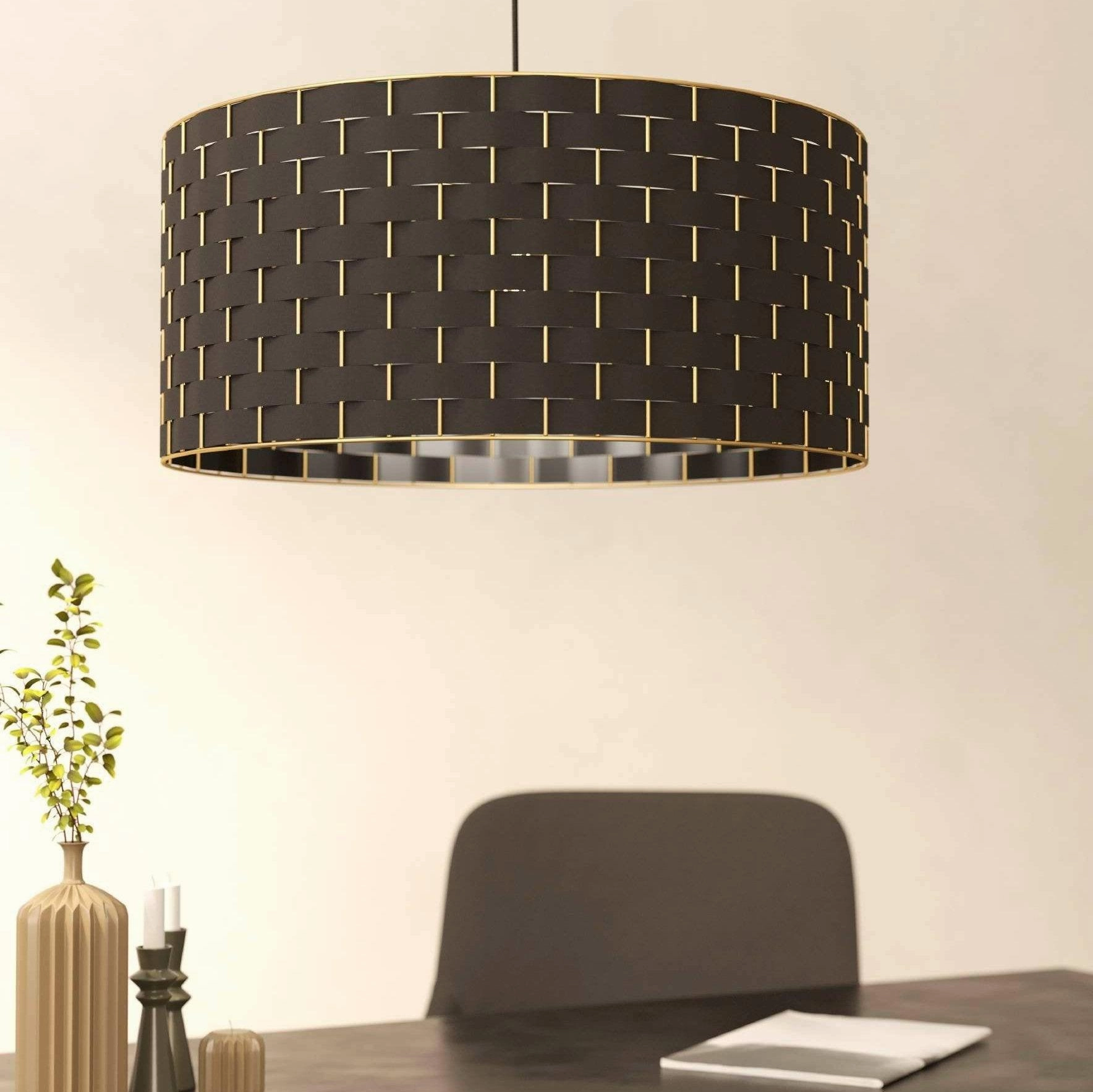 Eglo Marasales Brass & Interwoven Black Fabric Pendant - 55cm