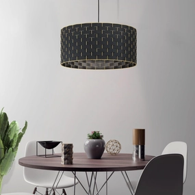 Eglo Marasales Brass & Interwoven Black Fabric Pendant - 55cm sleek LED ceiling lamp