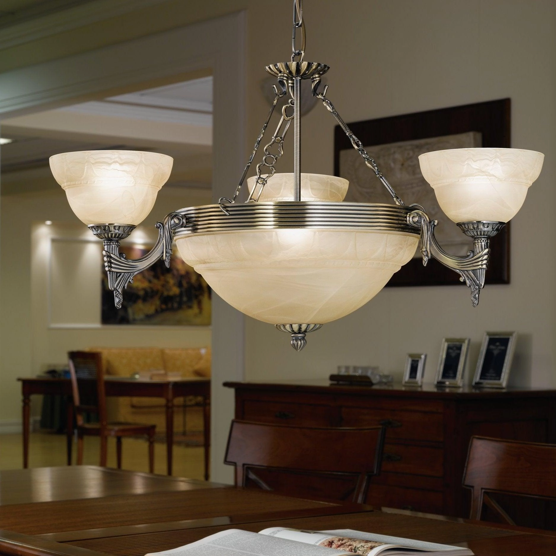 Eglo Marbella 6 Light Bronze & Alabaster Glass Ceiling Pendant