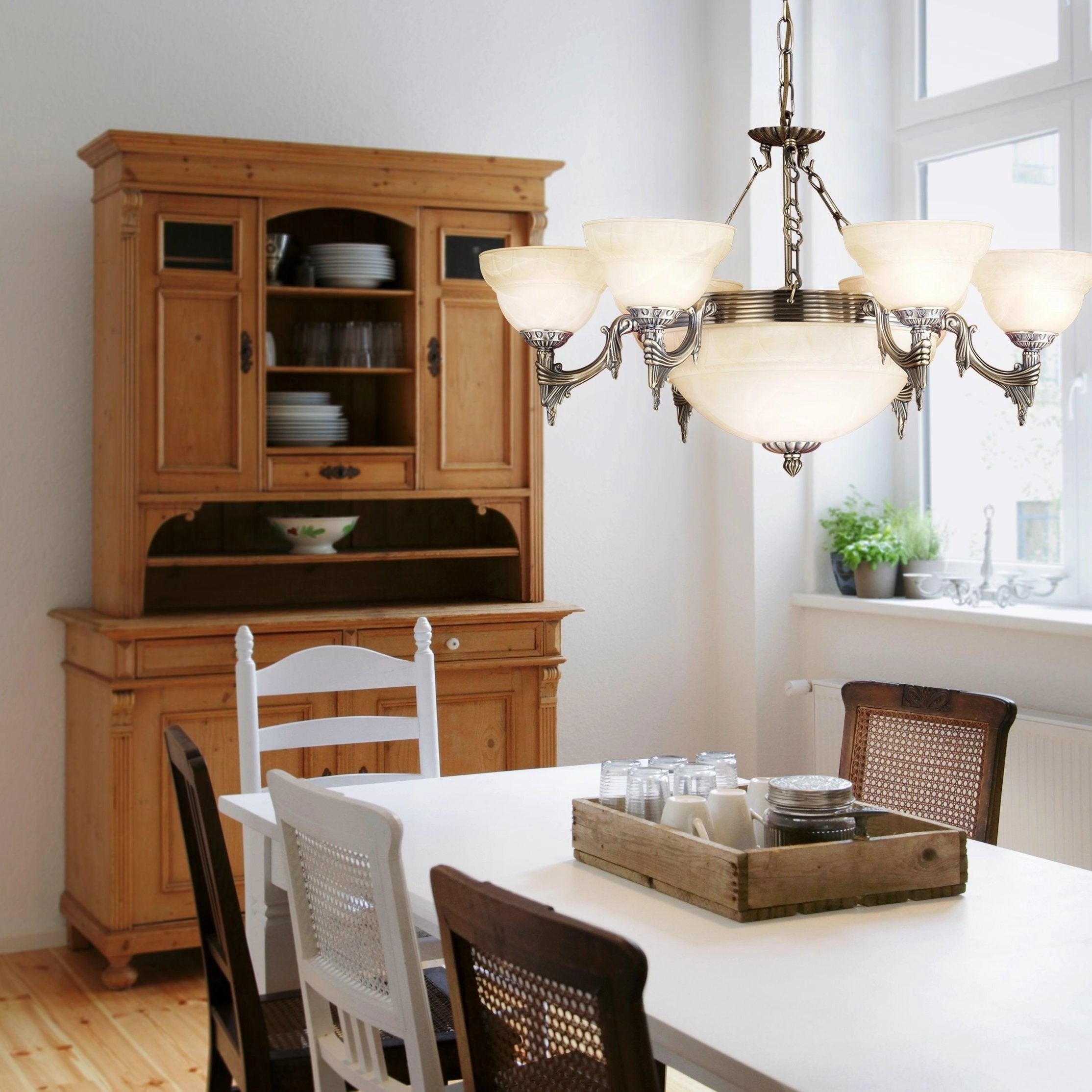 Eglo Marbella 9 Light Bronze & Alabaster Glass Pendant