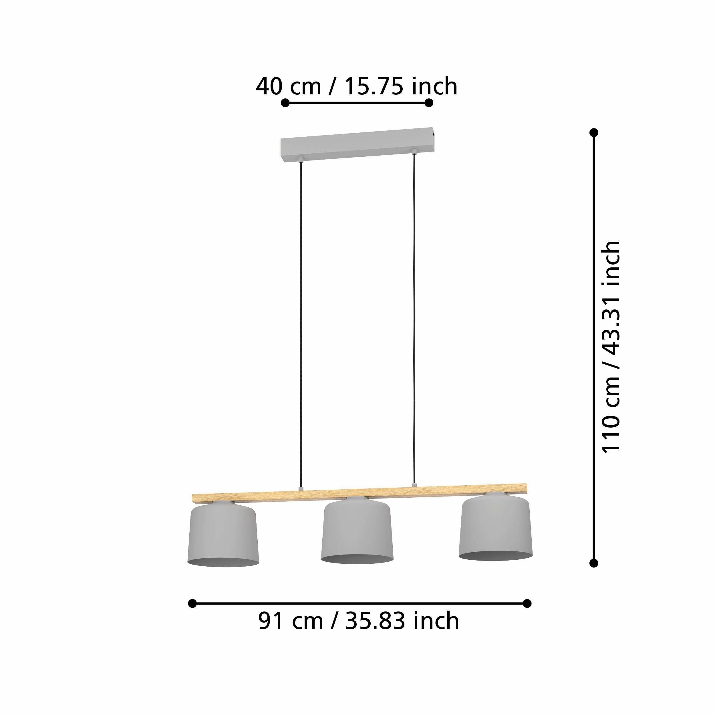 Eglo Mariel 3 Light Wood Beam & Grey Fabric Pendant