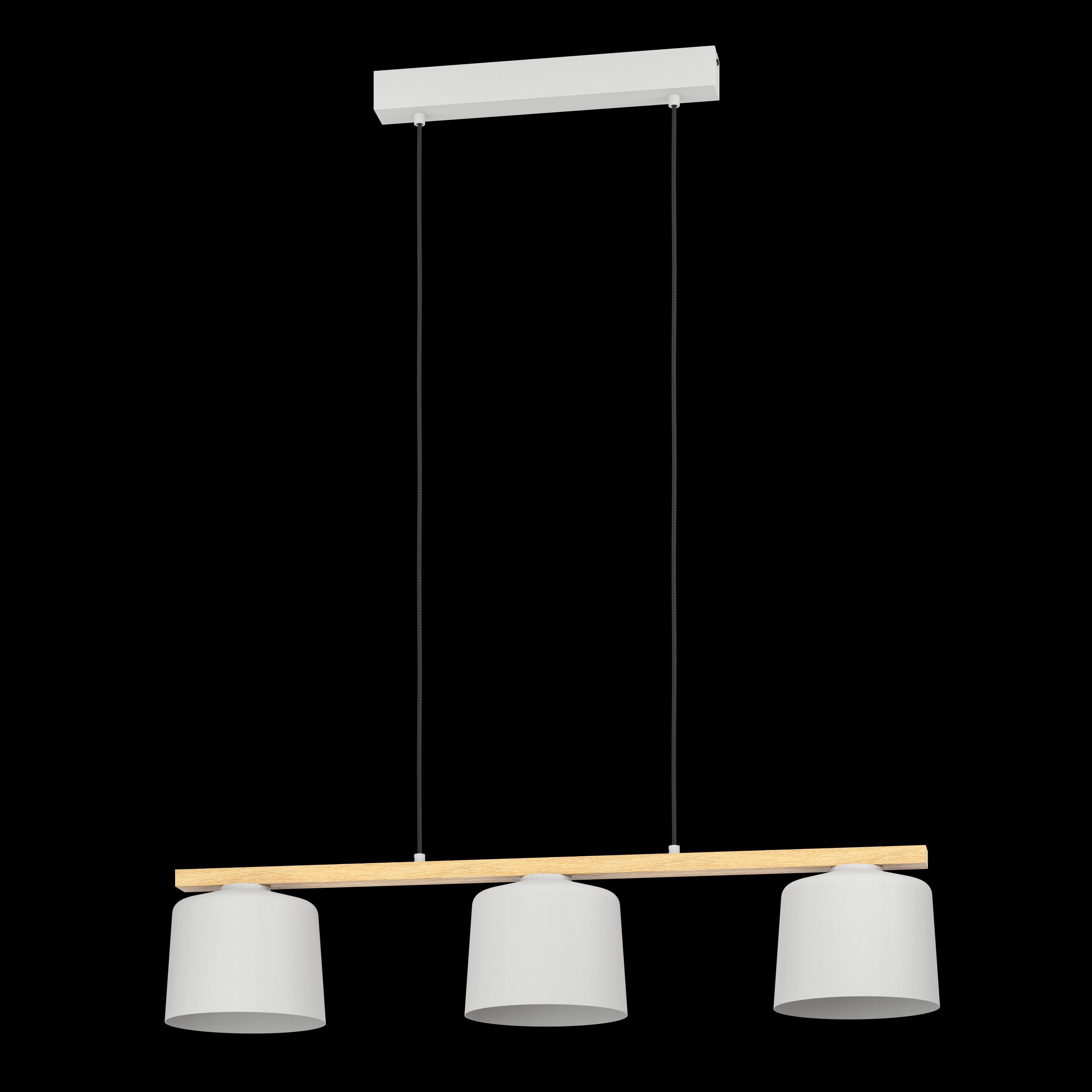 Eglo Mariel 3 Light Wood Beam & Grey Fabric Pendant