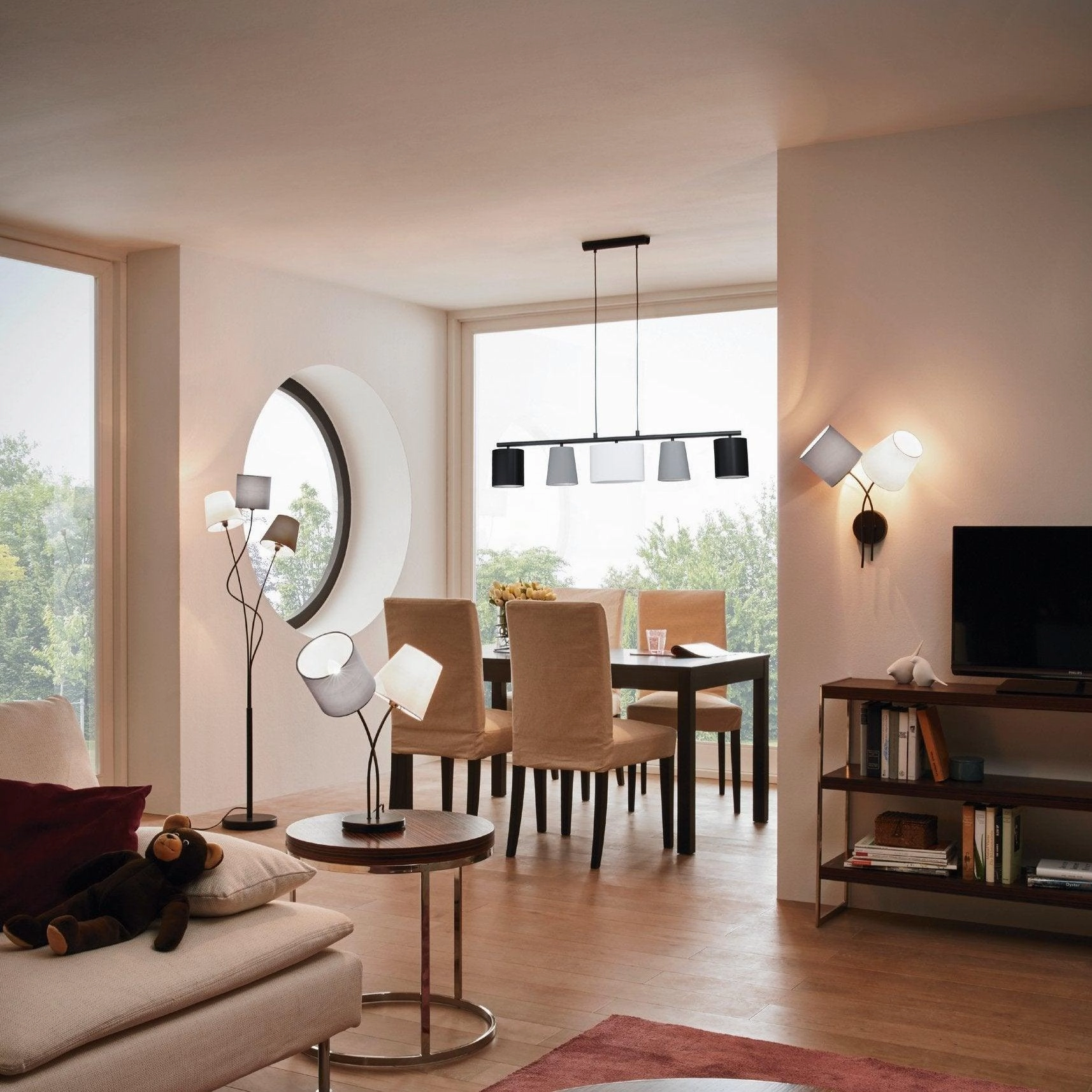 Eglo Maronda Black 3 Light Floor Lamp - Fabric Shades