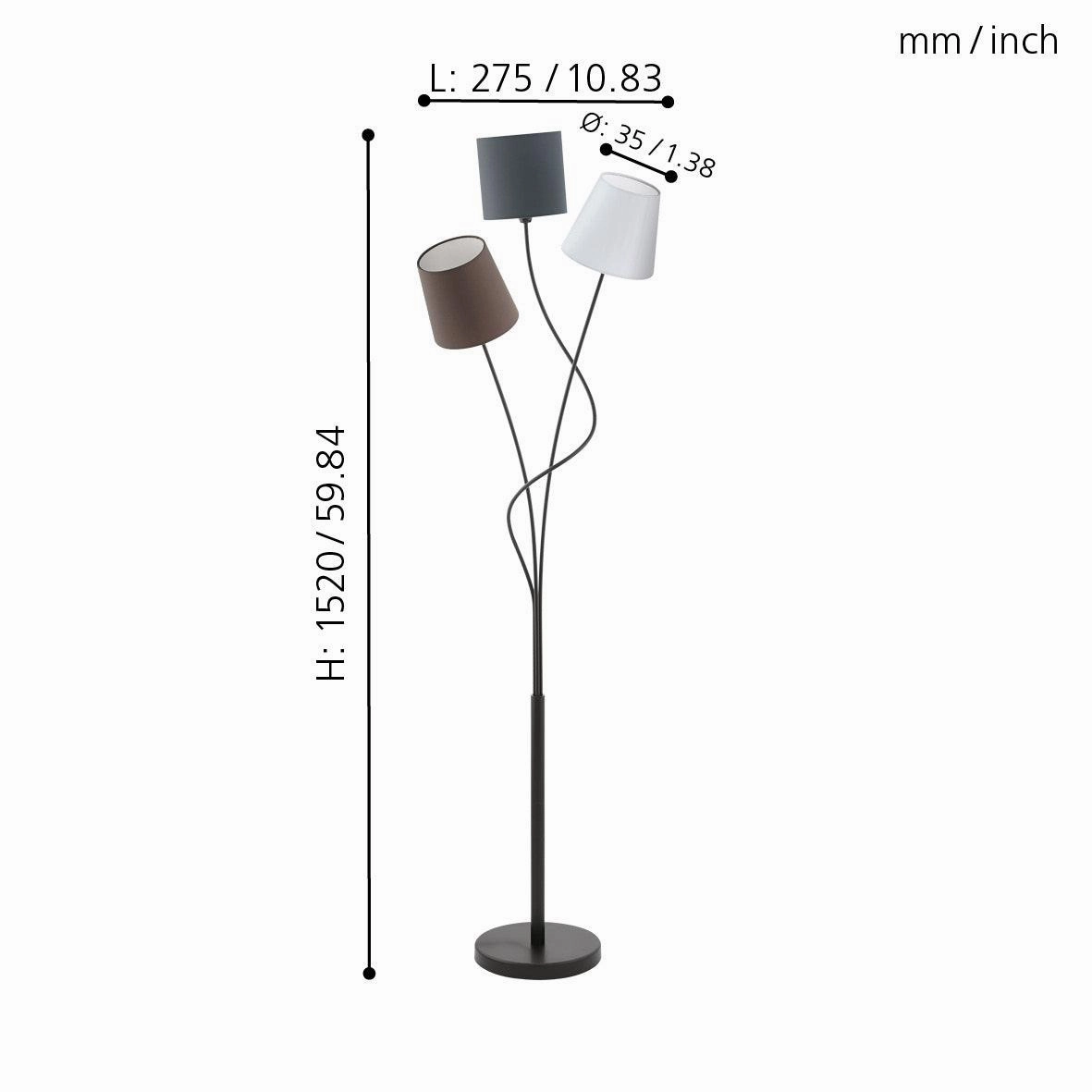 Eglo Maronda Black 3 Light Floor Lamp - Fabric Shades