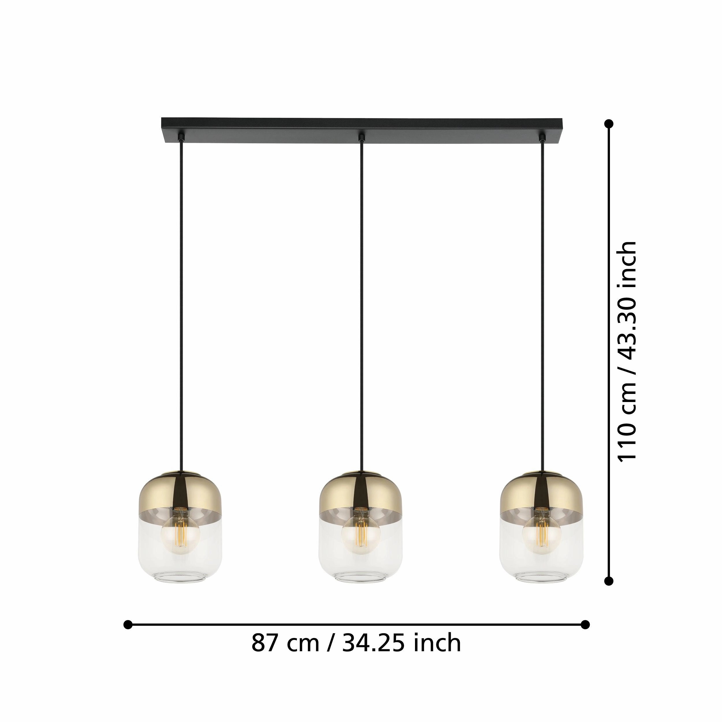 Eglo Maryvilla 3 Light Glass & Gold Ceiling Pendant