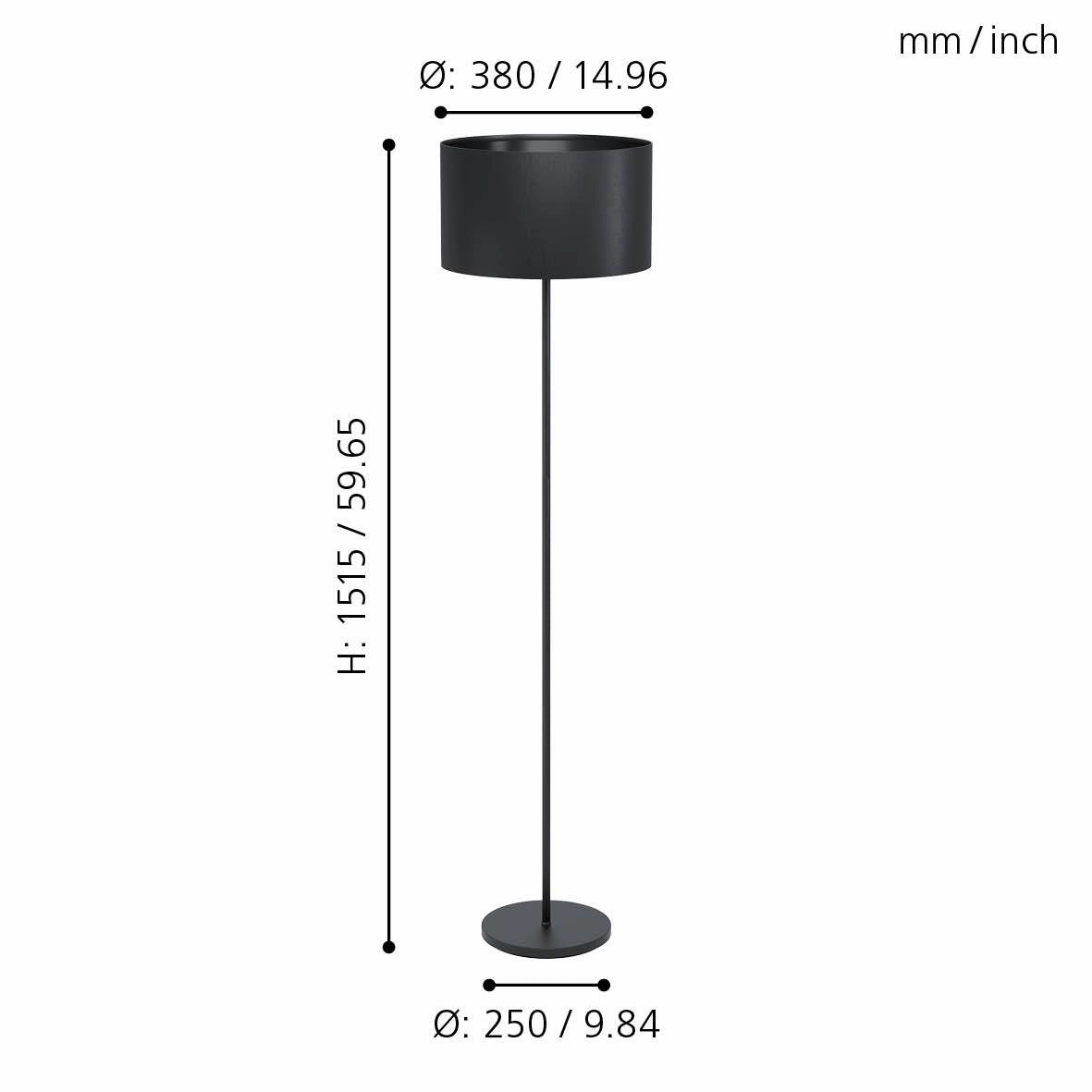 Eglo Maserlo 1 Black Floor Lamp With Fabric Shade