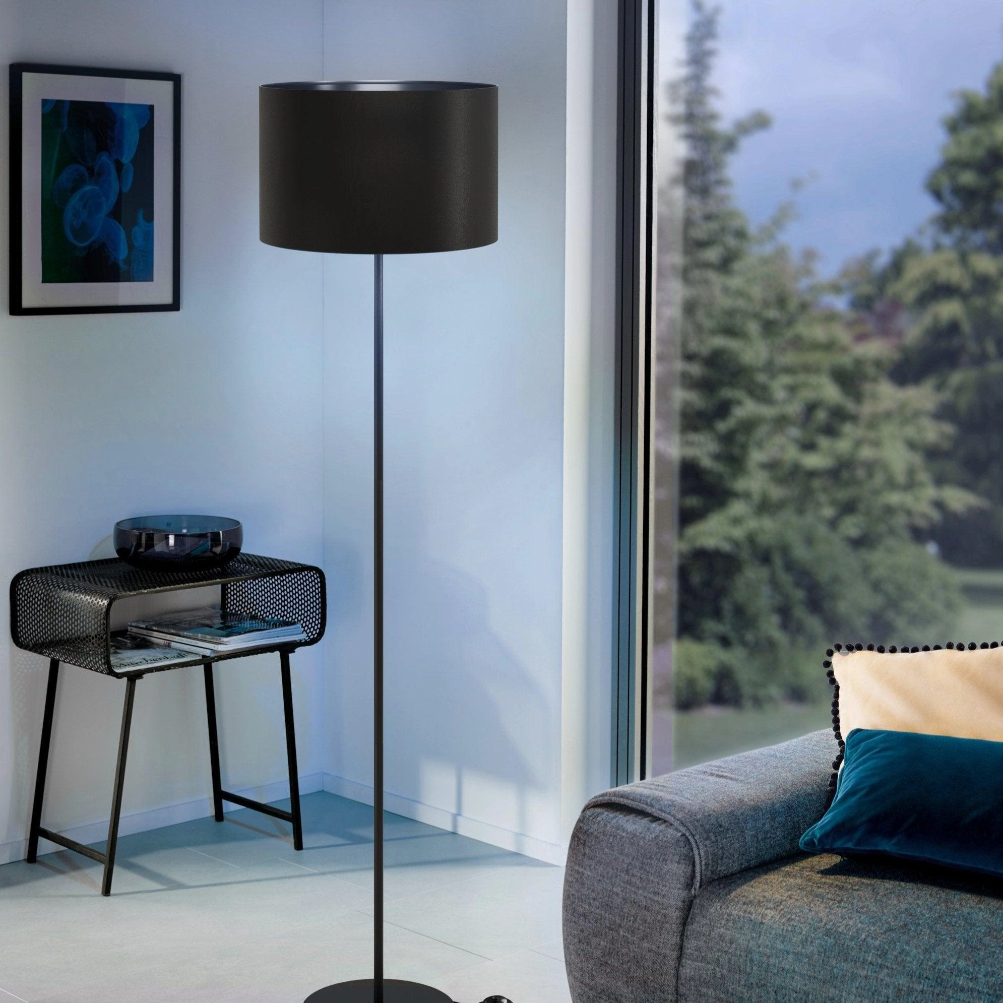 Eglo Maserlo 1 Black Floor Lamp With Fabric Shade