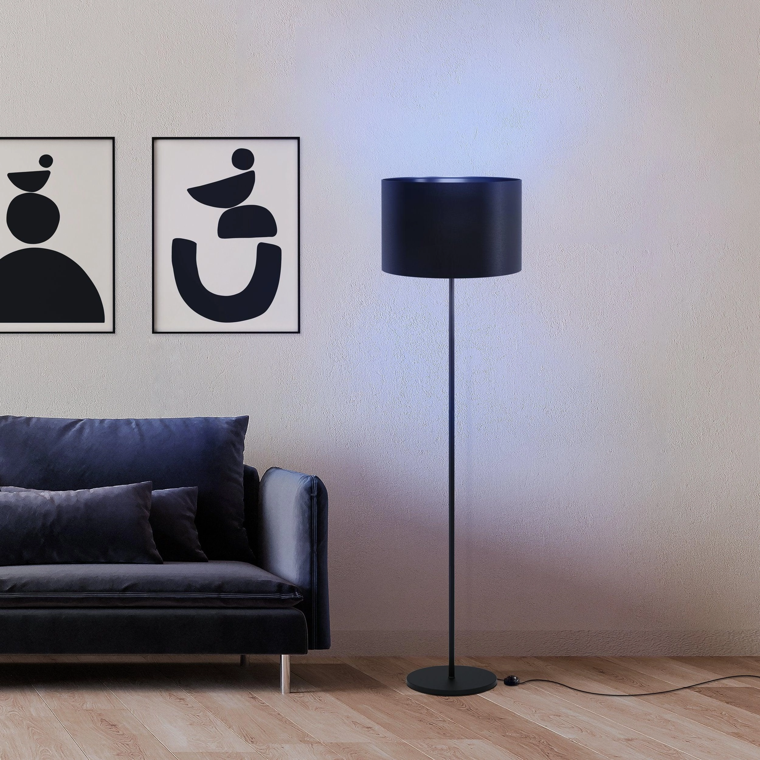 Eglo Maserlo 1 Black Floor Lamp With Fabric Shade