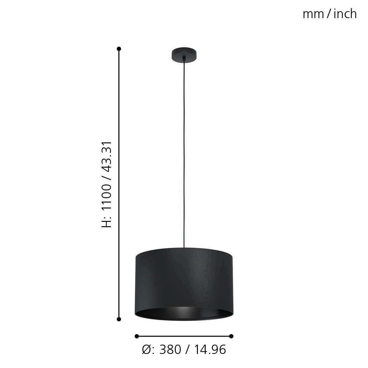 Eglo Maserlo 1 Black Round Fabric Ceiling Pendant - 38cm