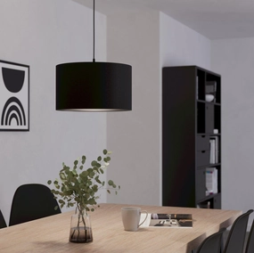Eglo Maserlo 1 Black Round Fabric Ceiling Pendant - 38cm flush mount ceiling fixture