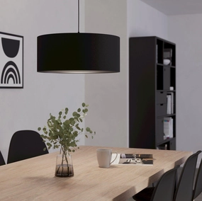 Eglo Maserlo 1 Black Round Fabric Ceiling Pendant - 53cm flush mount ceiling fixture