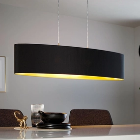 Eglo Maserlo Nickel Ceiling Pendant Oval Black & Gold Shade - 100cm sleek LED ceiling lamp