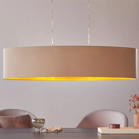 Eglo Maserlo Nickel Ceiling Pendant Oval Taupe & Gold Shade -100cm sleek LED ceiling lamp