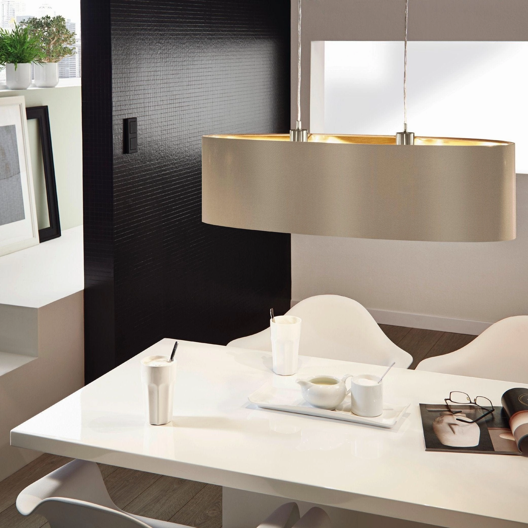 Eglo Maserlo Nickel Ceiling Pendant Oval Taupe & Gold Shade