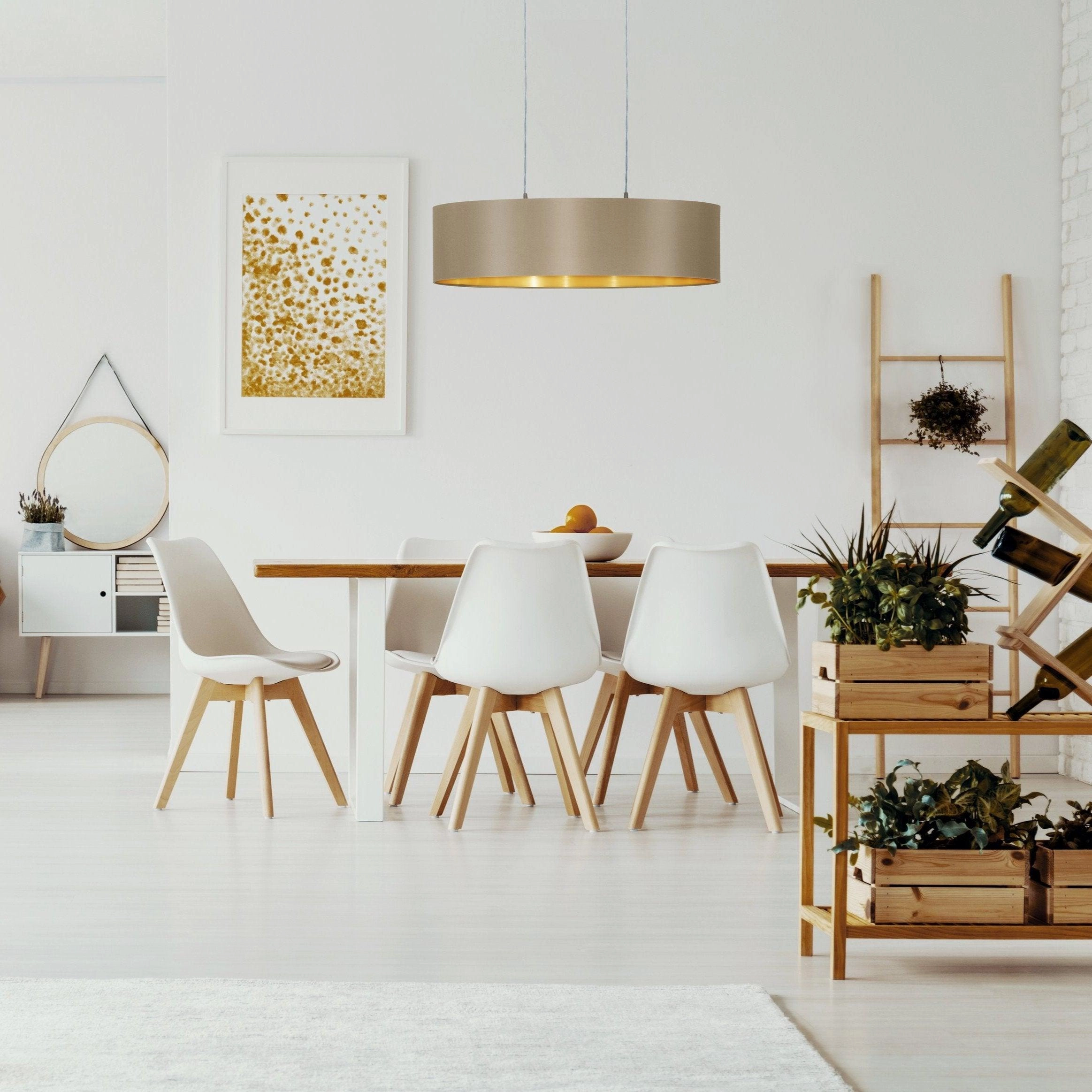 Eglo Maserlo Nickel Ceiling Pendant Oval Taupe & Gold Shade sleek LED ceiling lamp