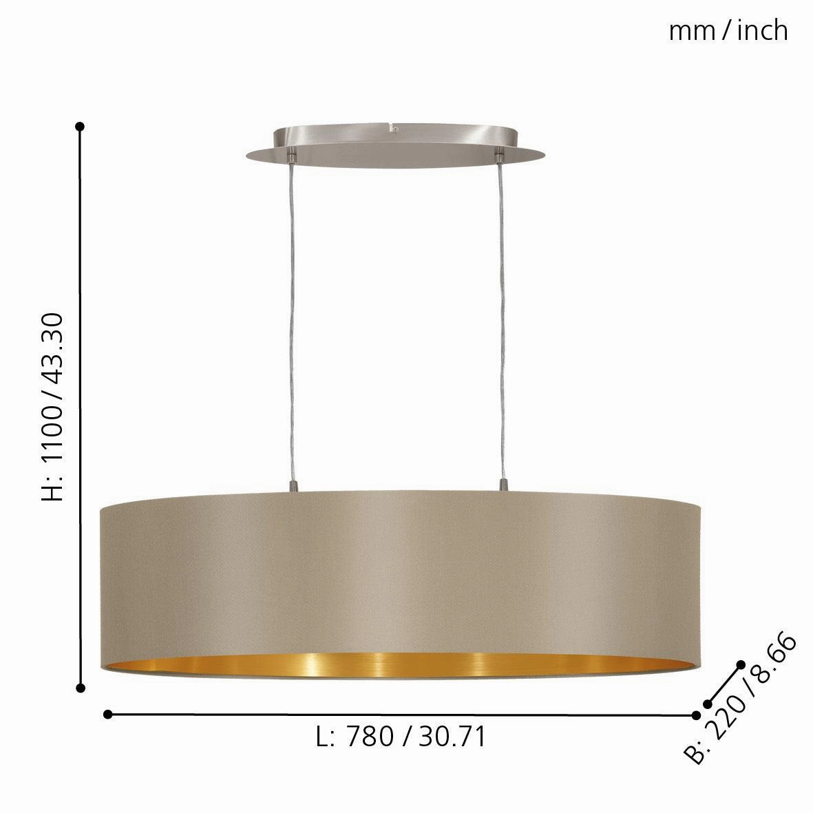 Eglo Maserlo Nickel Ceiling Pendant Oval Taupe & Gold Shade