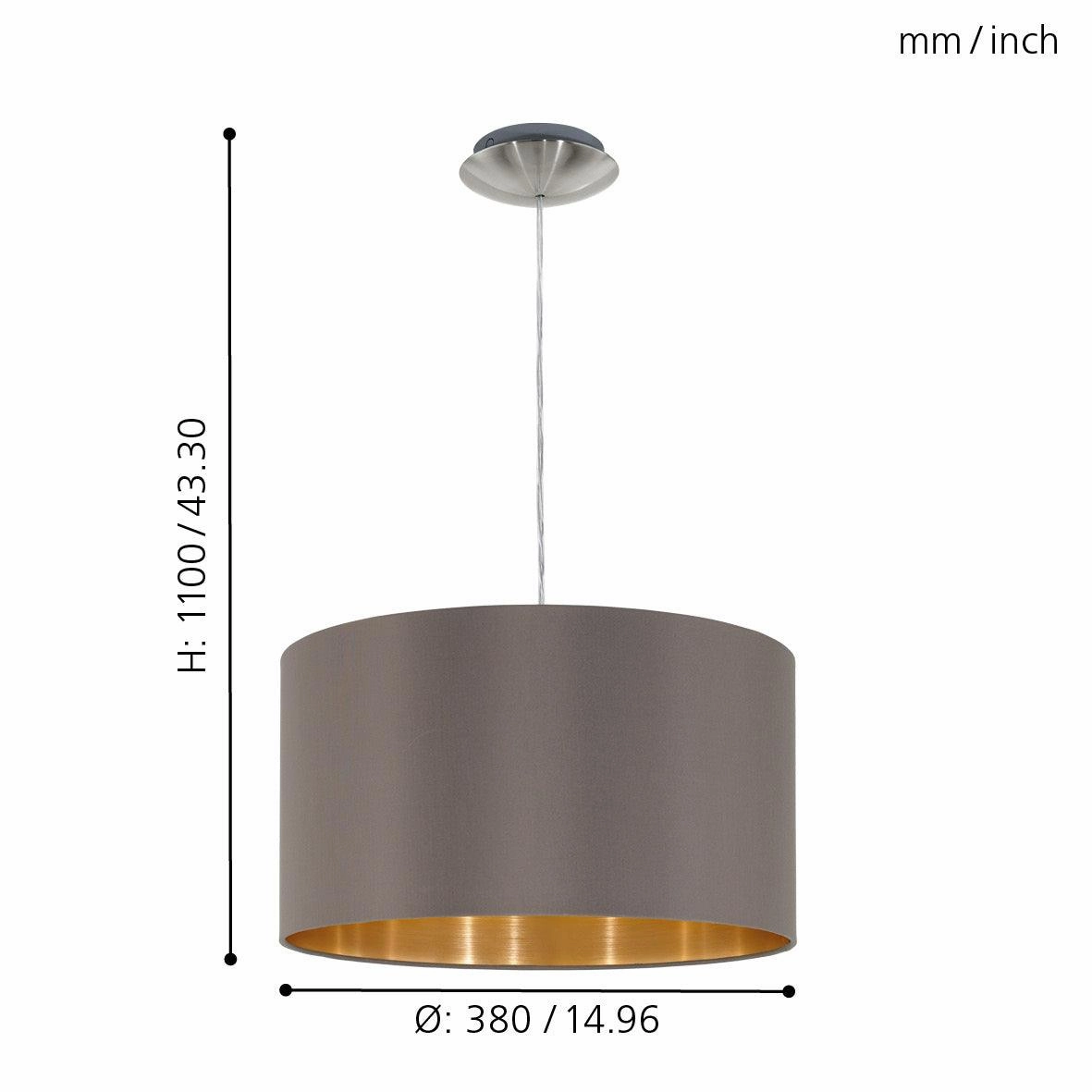 Eglo Maserlo Nickel Ceiling Pendant With Fabric Brown & Gold Shade