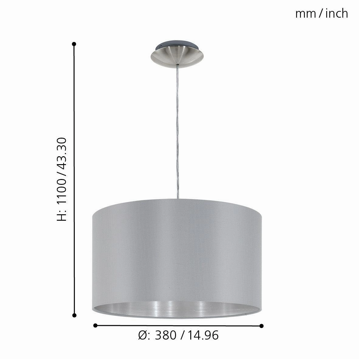 Eglo Maserlo Nickel Ceiling Pendant With Fabric Grey & Silver Shade