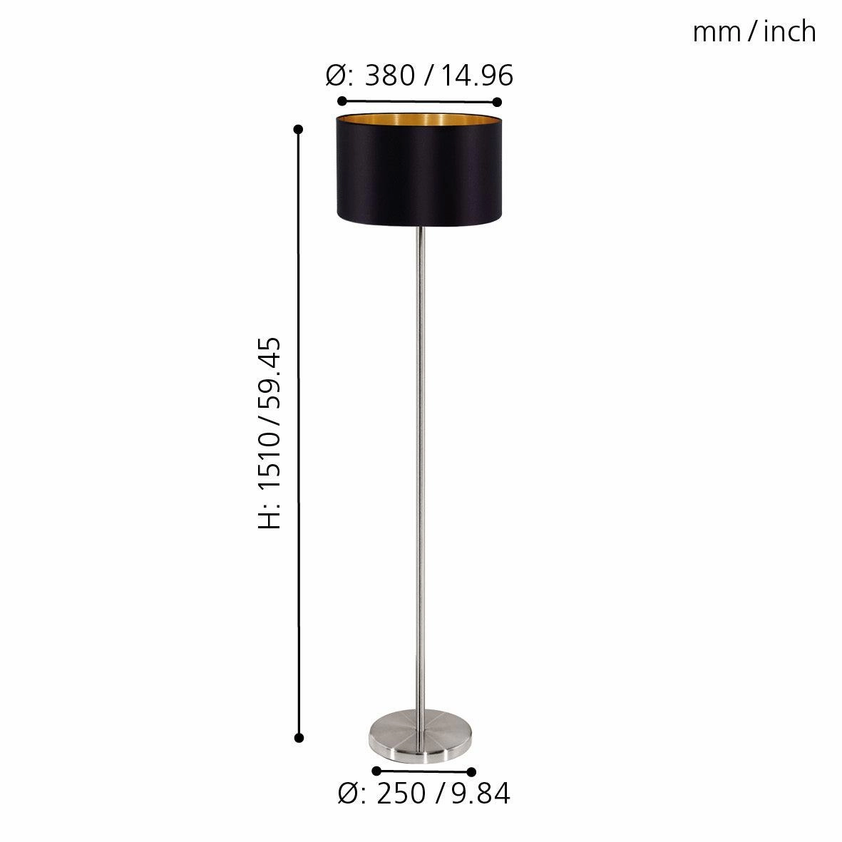 Eglo Maserlo Nickel Floor Lamp With Black & Gold Fabric Shade