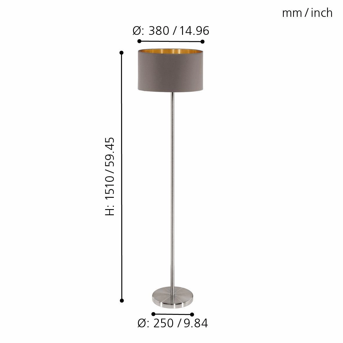 Eglo Maserlo Nickel Floor Lamp With Brown & Gold Fabric Shade