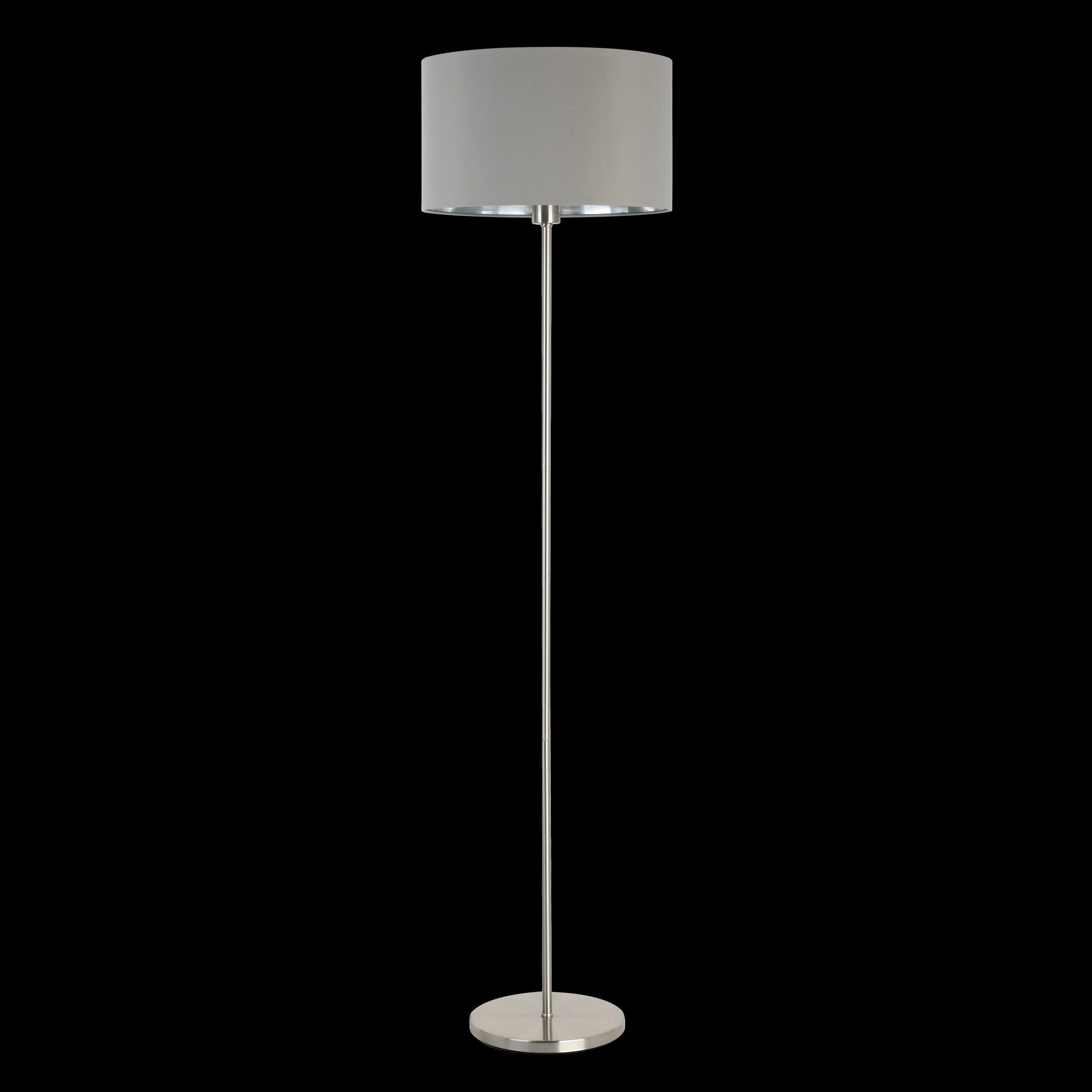 Eglo Maserlo Nickel Floor Lamp With Grey & Silver Fabric Shade