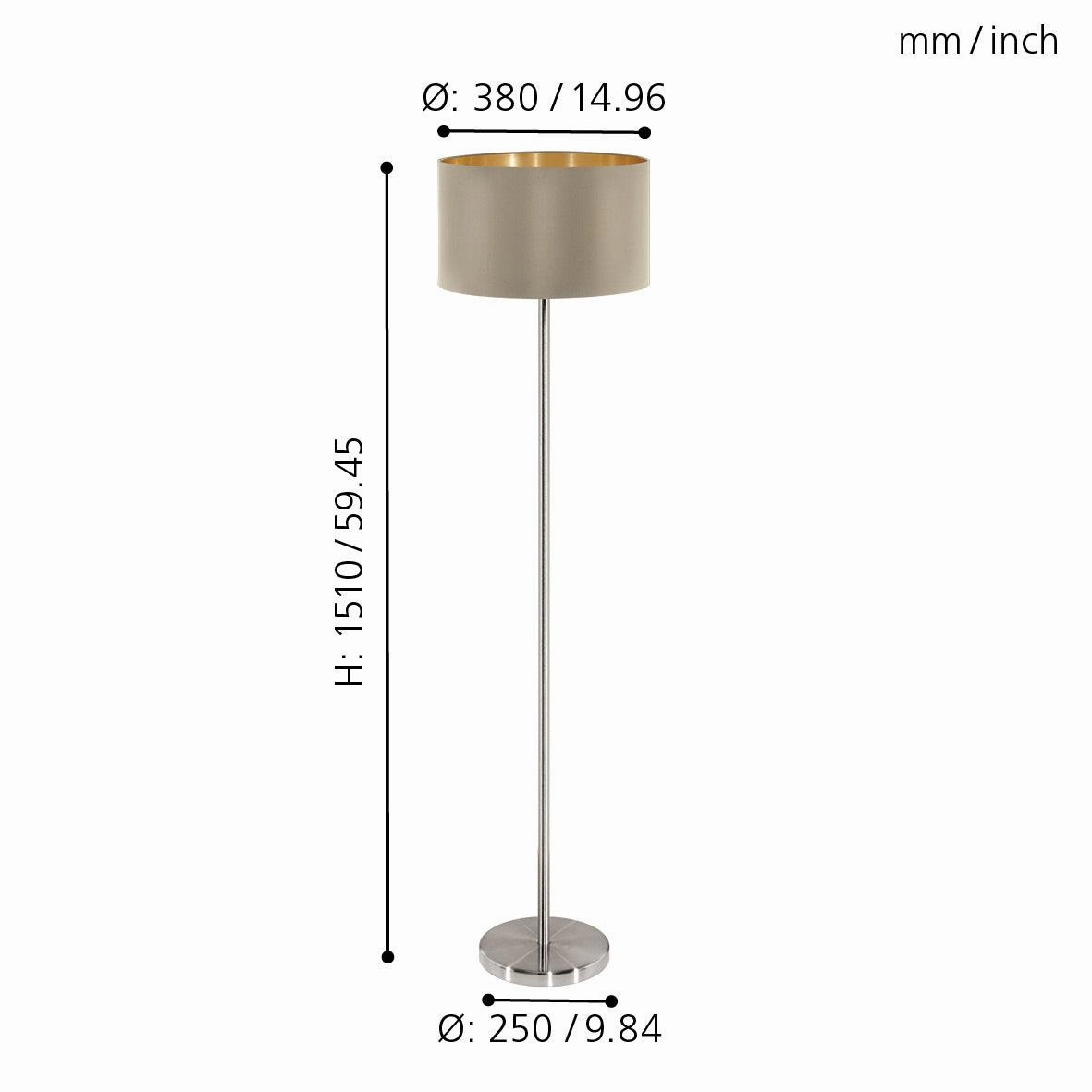 Eglo Maserlo Nickel Floor Lamp With Taupe & Gold Fabric Shade