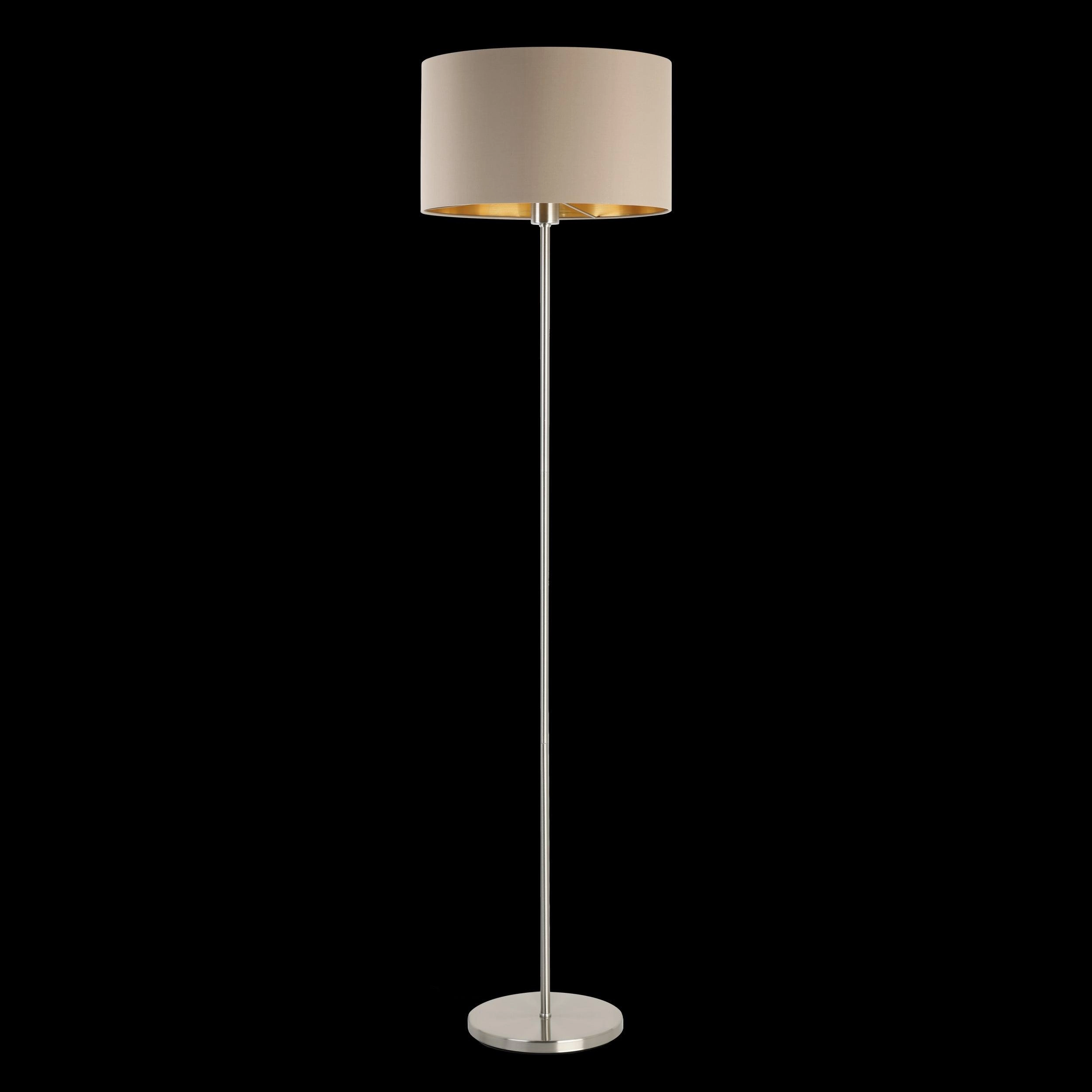 Eglo Maserlo Nickel Floor Lamp With Taupe & Gold Fabric Shade
