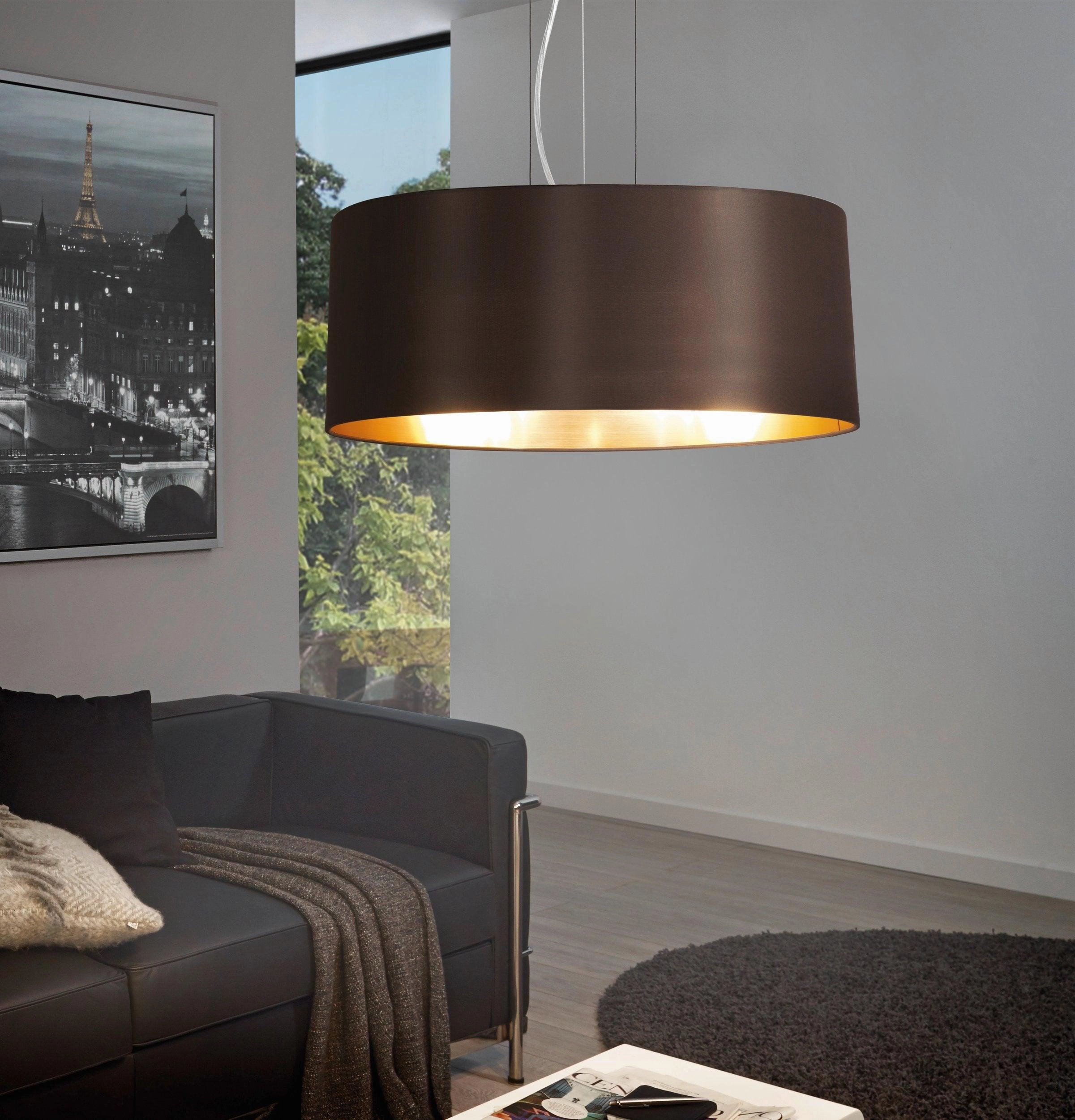 Eglo Maserlo Nickel Pendant Ceiling Light - Brown & Gold Shade